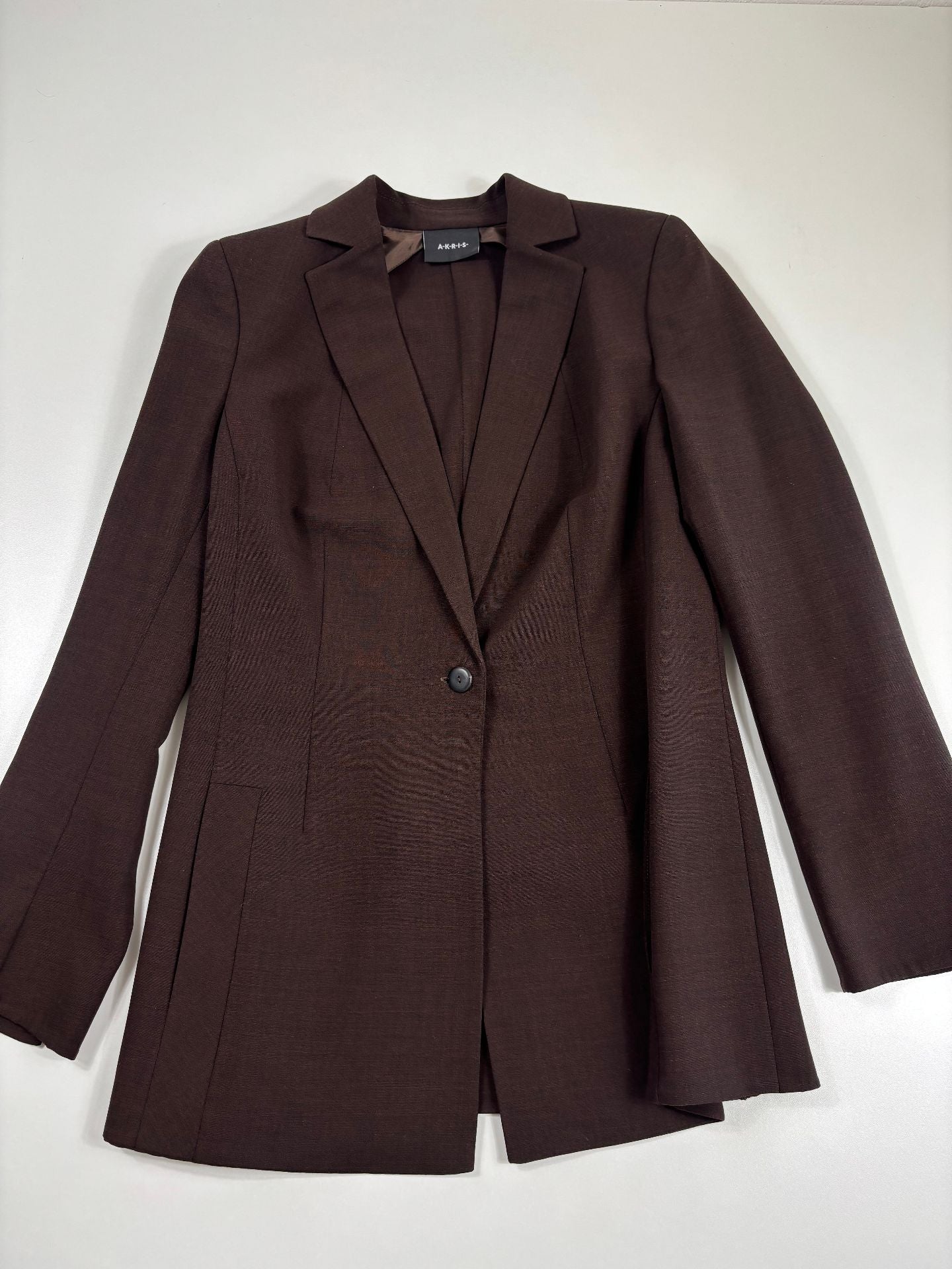 Ensemble Akris marron chocolat – Blazer et pantalon flare – Tailles 44/40-2