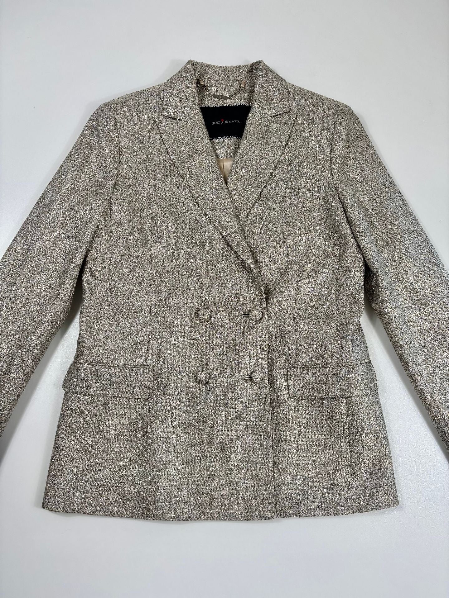 Blazer double boutonnage paillettes dorées tissées revers cranté – Kiton – Taille 42-2