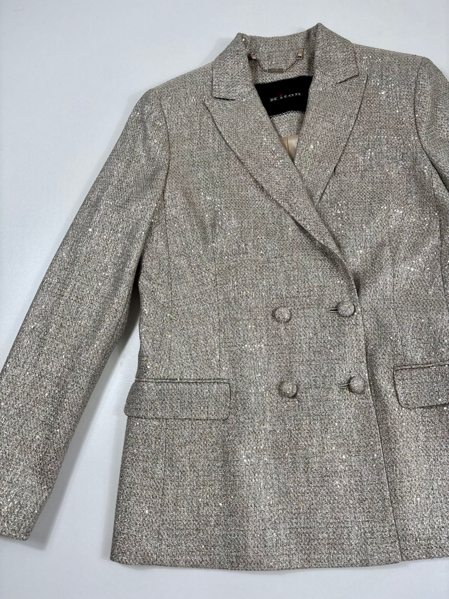 Blazer double boutonnage paillettes dorées tissées revers cranté – Kiton – Taille 42-3
