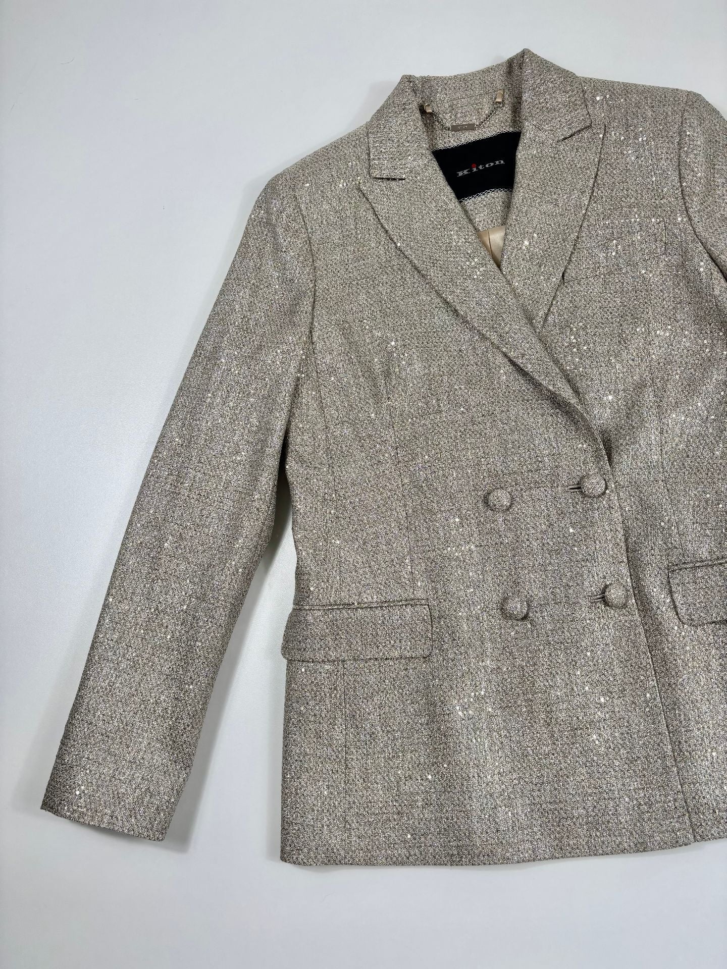 Blazer double boutonnage paillettes dorées tissées revers cranté – Kiton – Taille 42-4