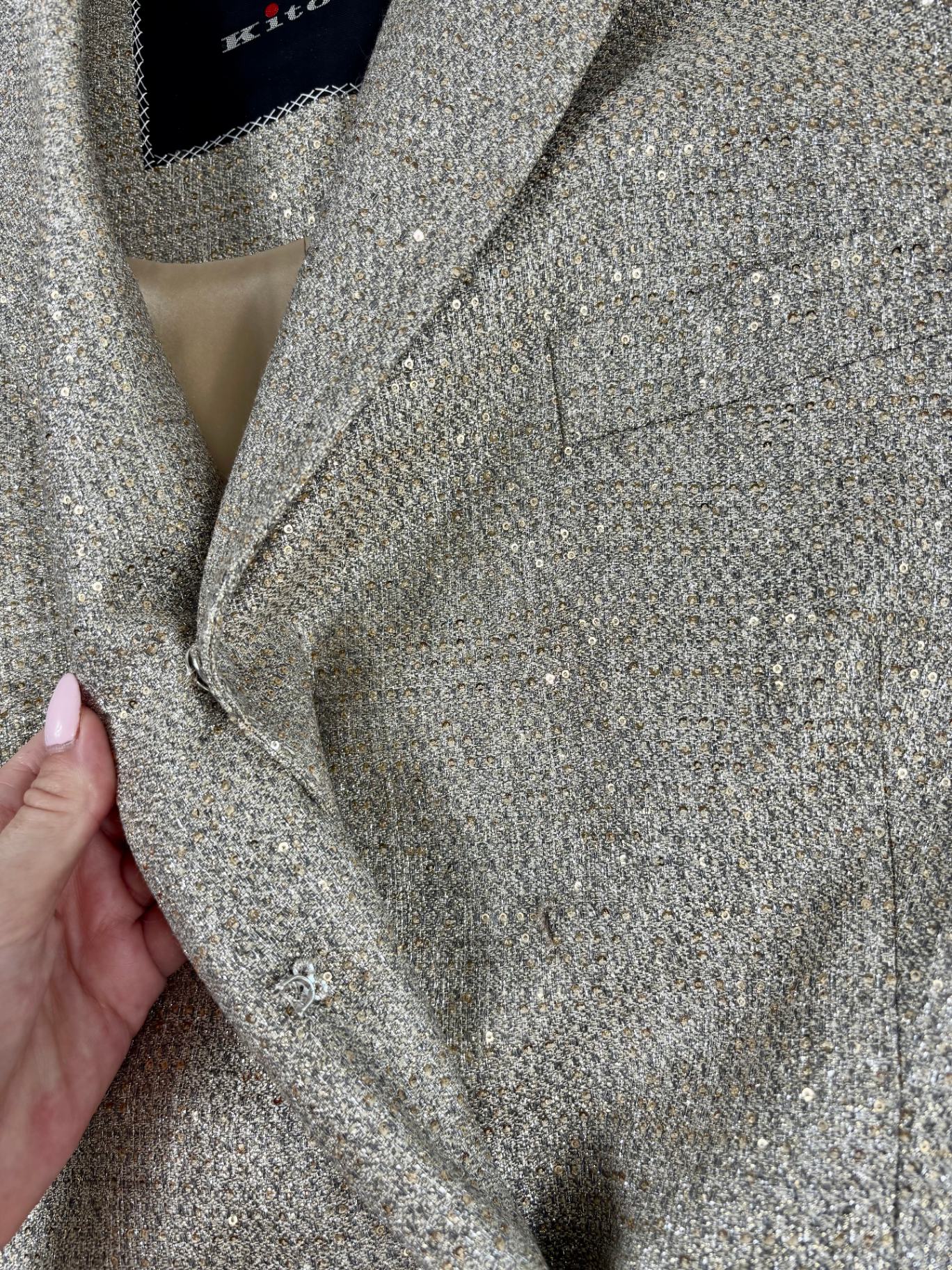 Blazer double boutonnage paillettes dorées tissées revers cranté – Kiton – Taille 42-6
