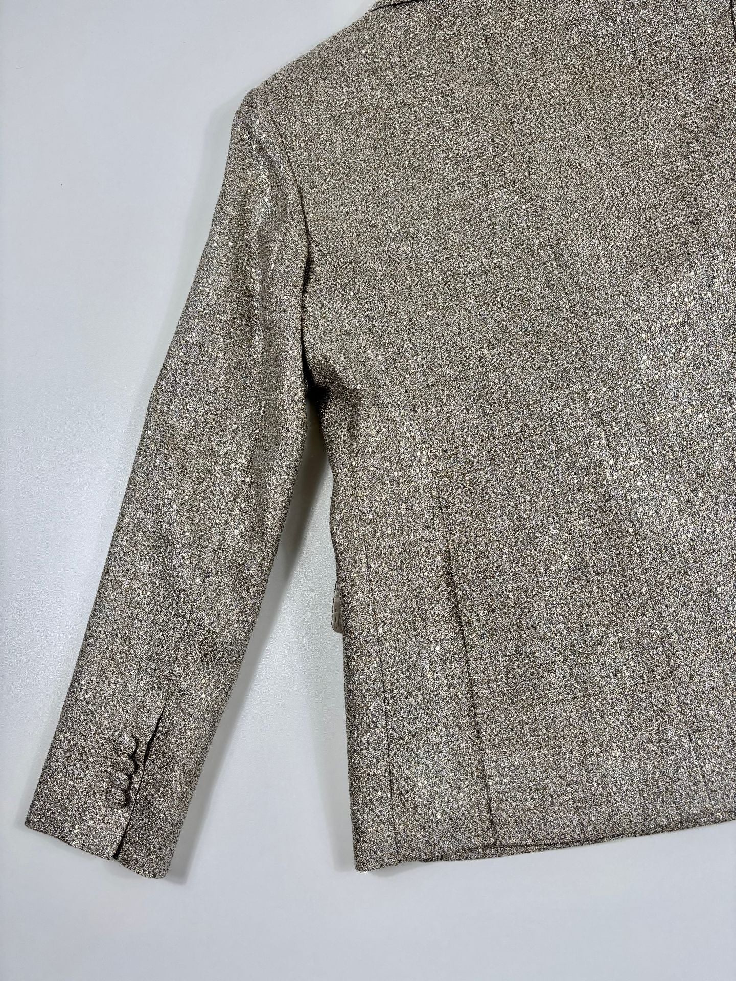 Blazer double boutonnage paillettes dorées tissées revers cranté – Kiton – Taille 42-10