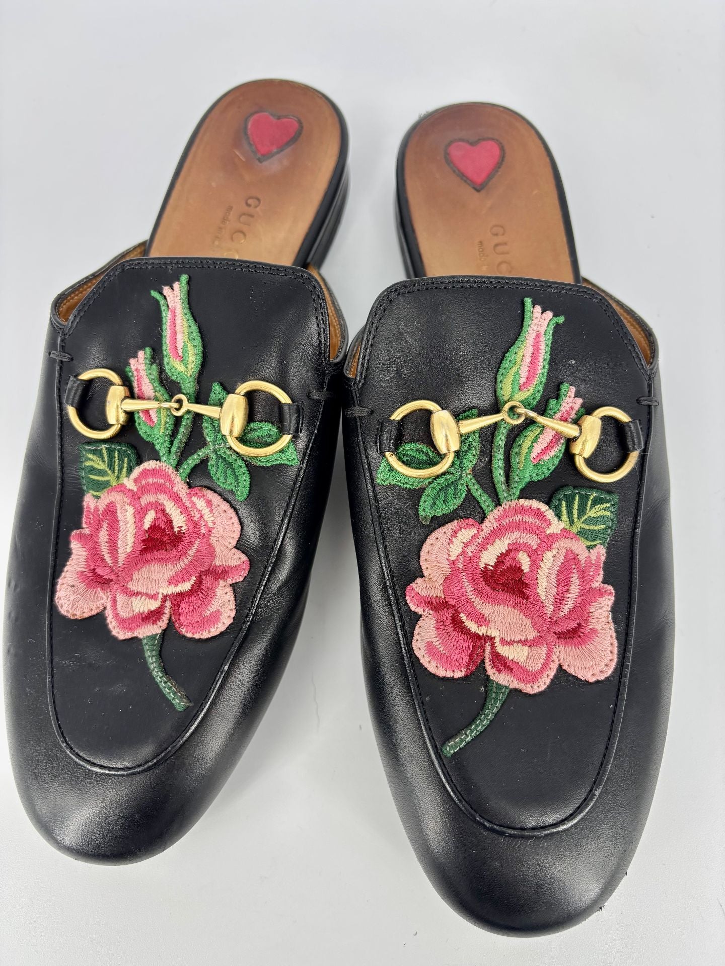Gucci Black Embroidered Leather Princetown Mules – Size 38-3