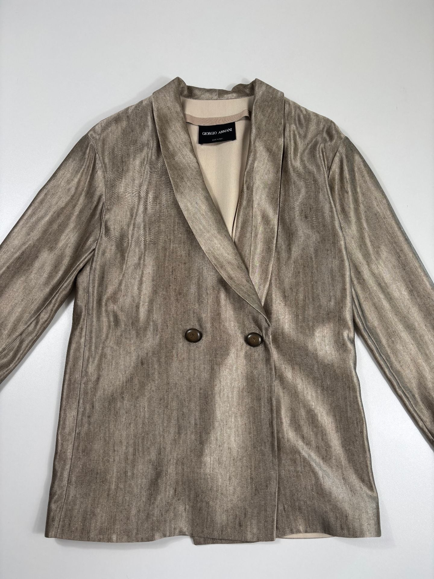 Blazer croisé soie tussah col châle coupe ample doré – Giorgio Armani – Taille 40-6