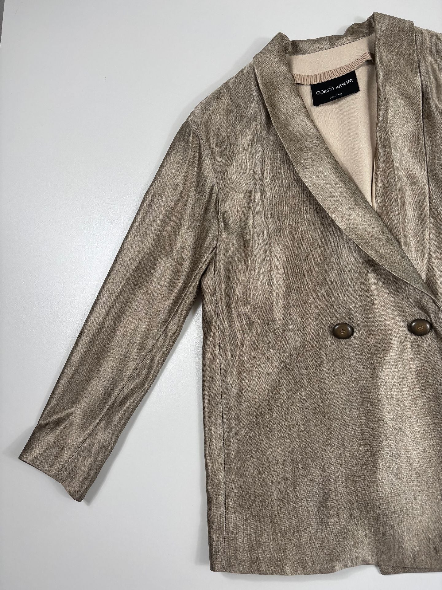 Blazer croisé soie tussah col châle coupe ample doré – Giorgio Armani – Taille 40-2