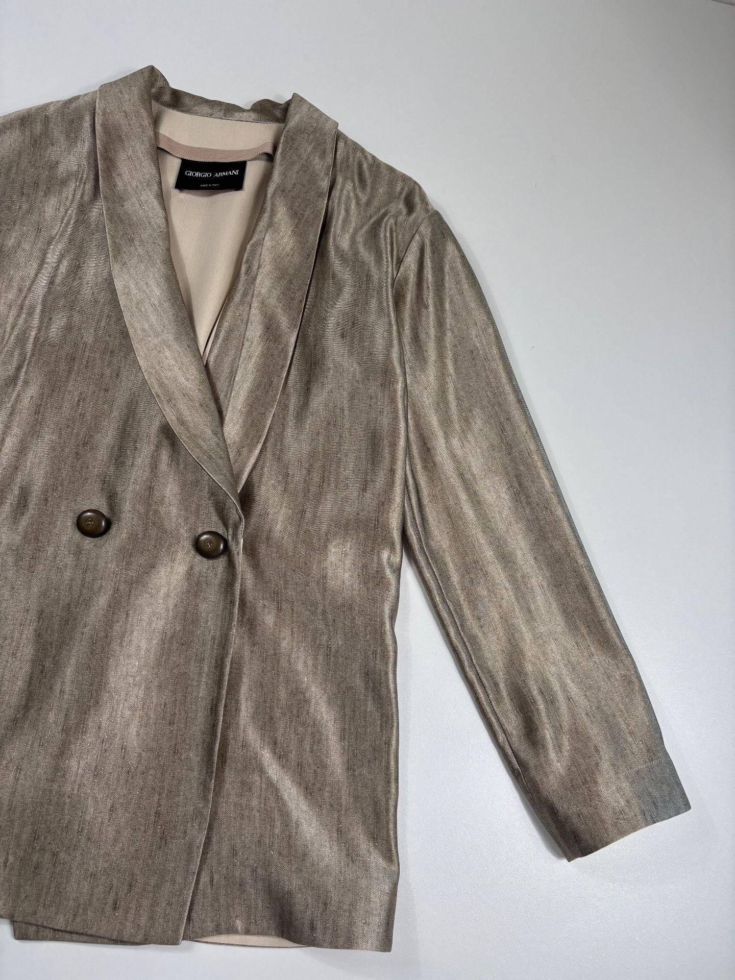 Blazer croisé soie tussah col châle coupe ample doré – Giorgio Armani – Taille 40-3