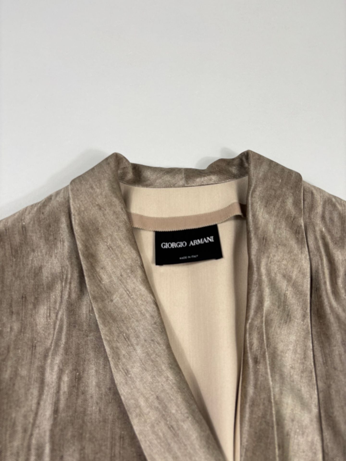 Blazer croisé soie tussah col châle coupe ample doré – Giorgio Armani – Taille 40-4