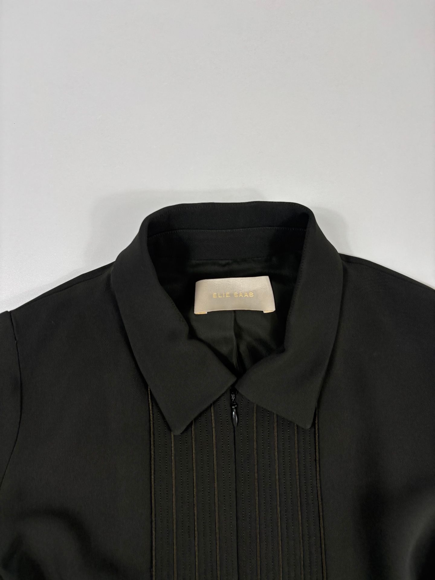 Veste kaki plastron surpiqûres dorées avec ceinture éléphants – Elie Saab – Taille 38-4