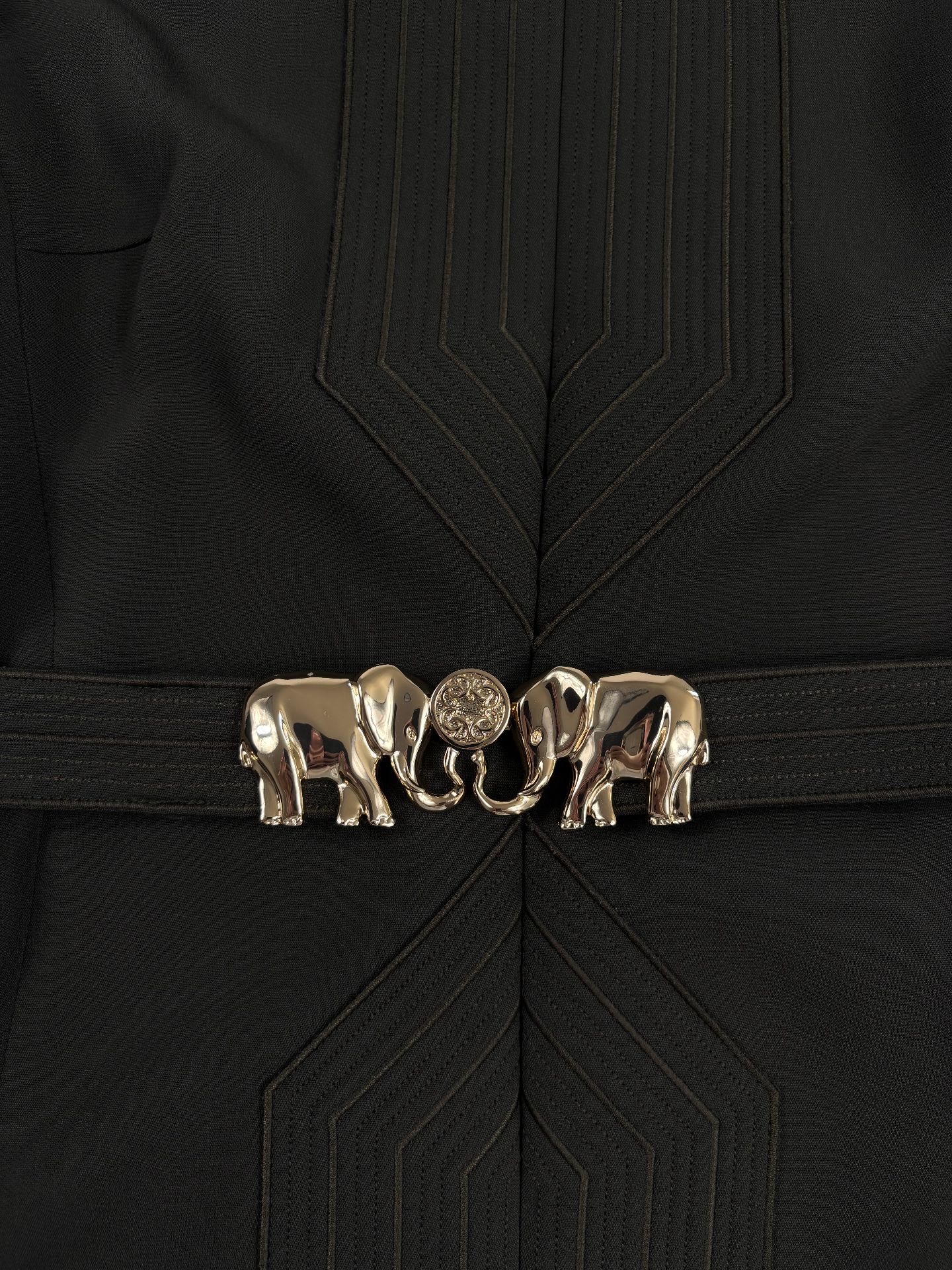 Veste kaki plastron surpiqûres dorées avec ceinture éléphants – Elie Saab – Taille 38-5