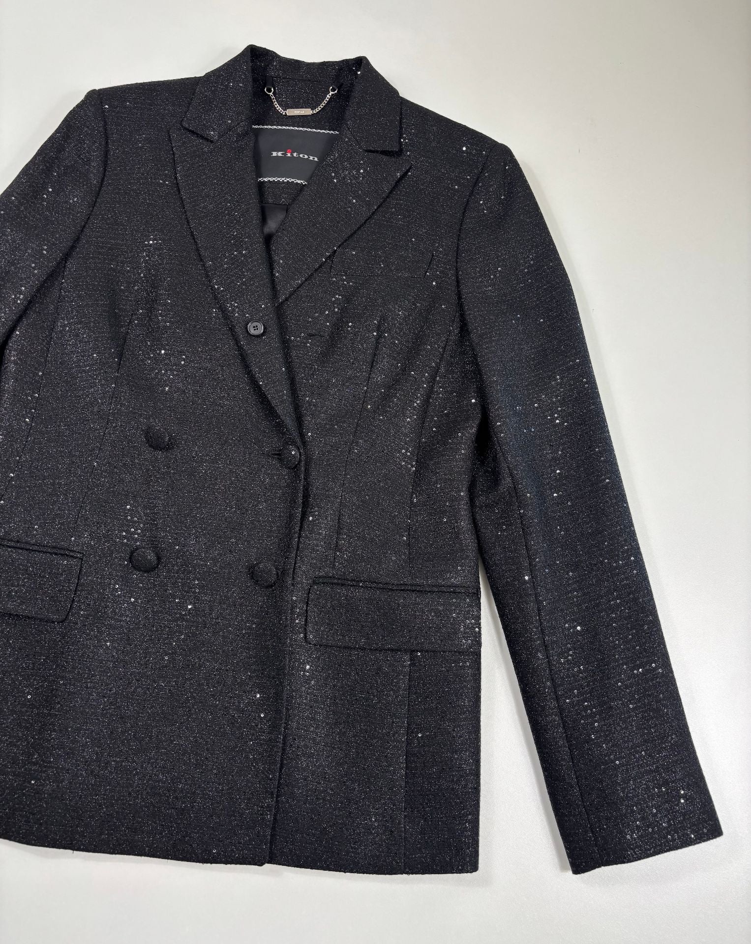 Blazer double boutonnage laine vierge pailletée noire – Kiton – Taille 40 (Copie)-3