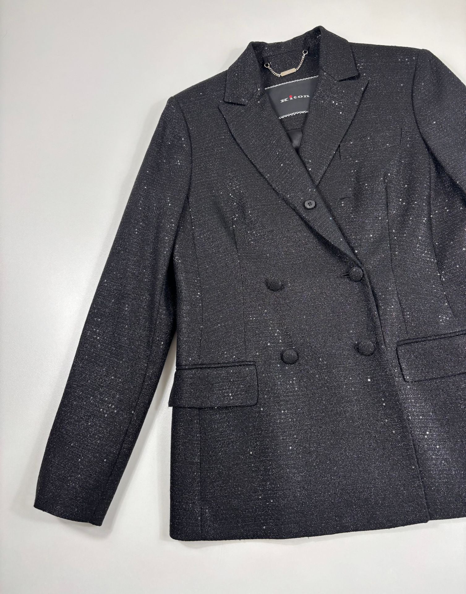 Blazer double boutonnage laine vierge pailletée noire – Kiton – Taille 40 (Copie)-4