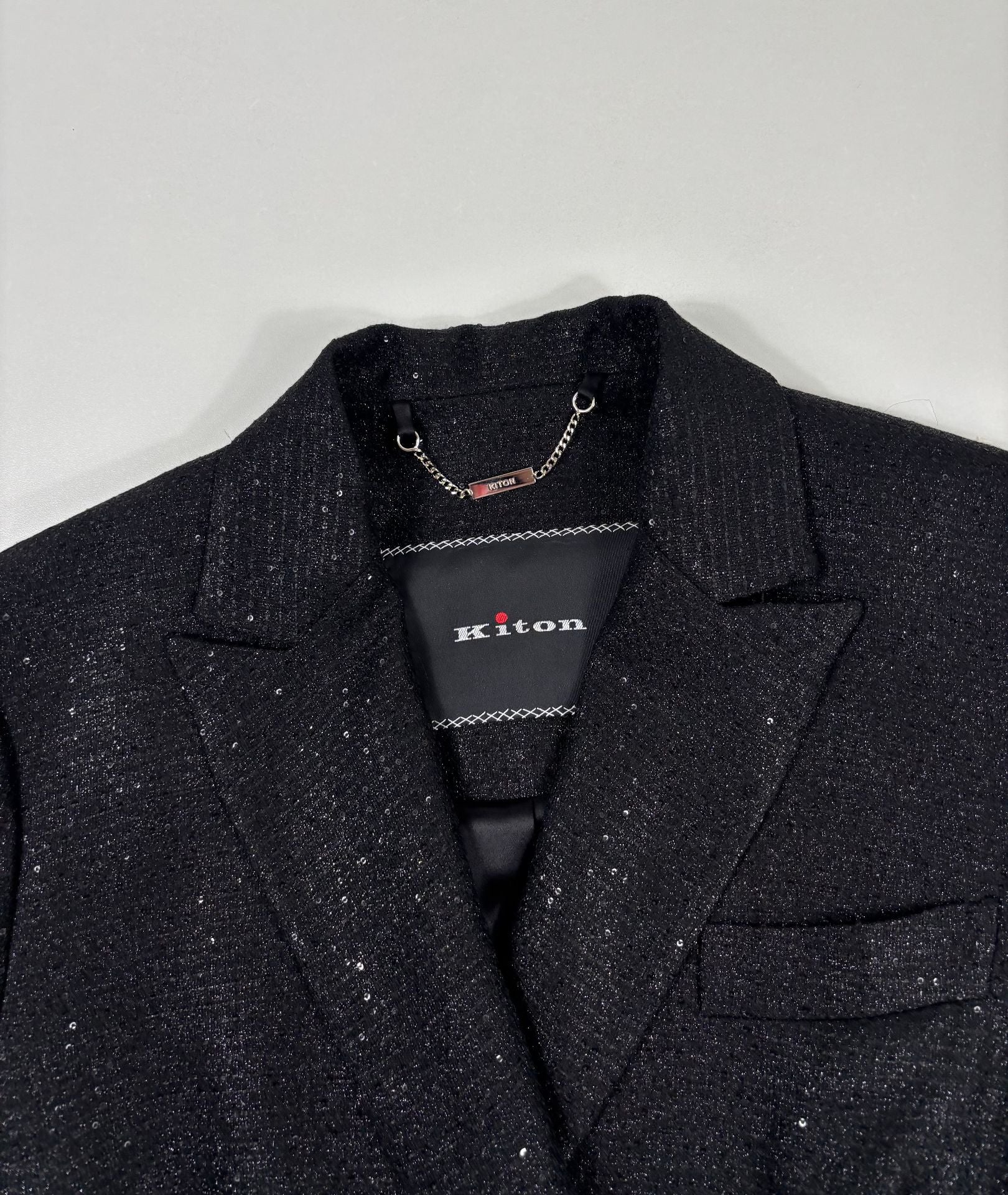 Blazer double boutonnage laine vierge pailletée noire – Kiton – Taille 40 (Copie)-5