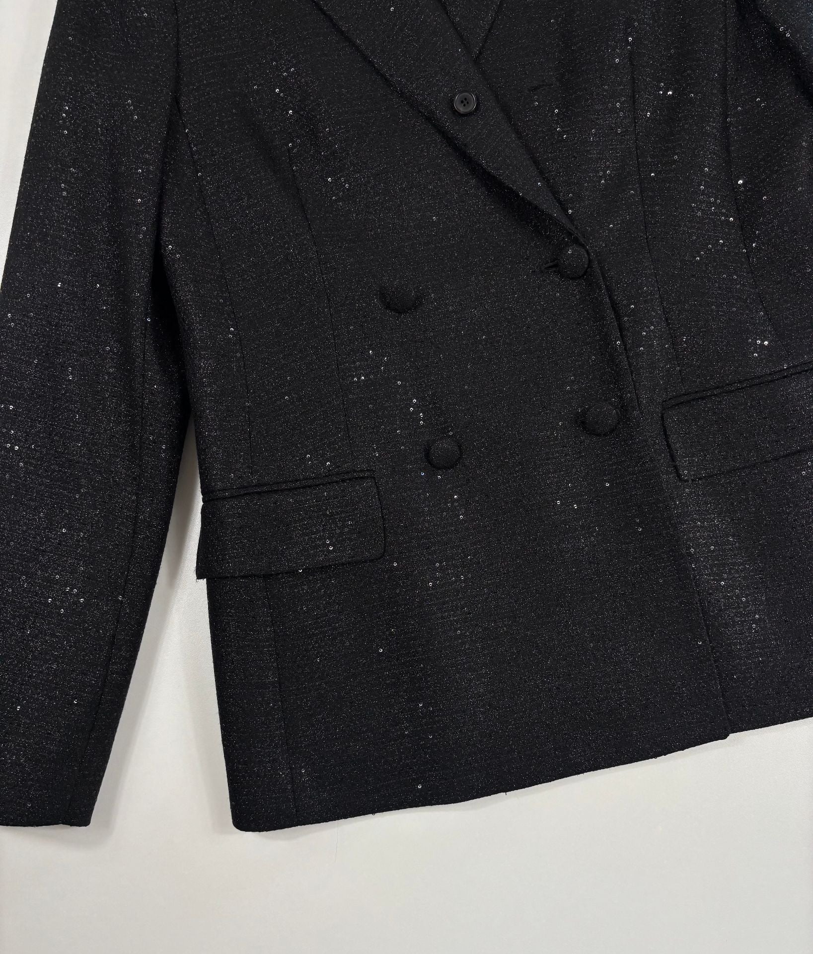 Blazer double boutonnage laine vierge pailletée noire – Kiton – Taille 40 (Copie)-6
