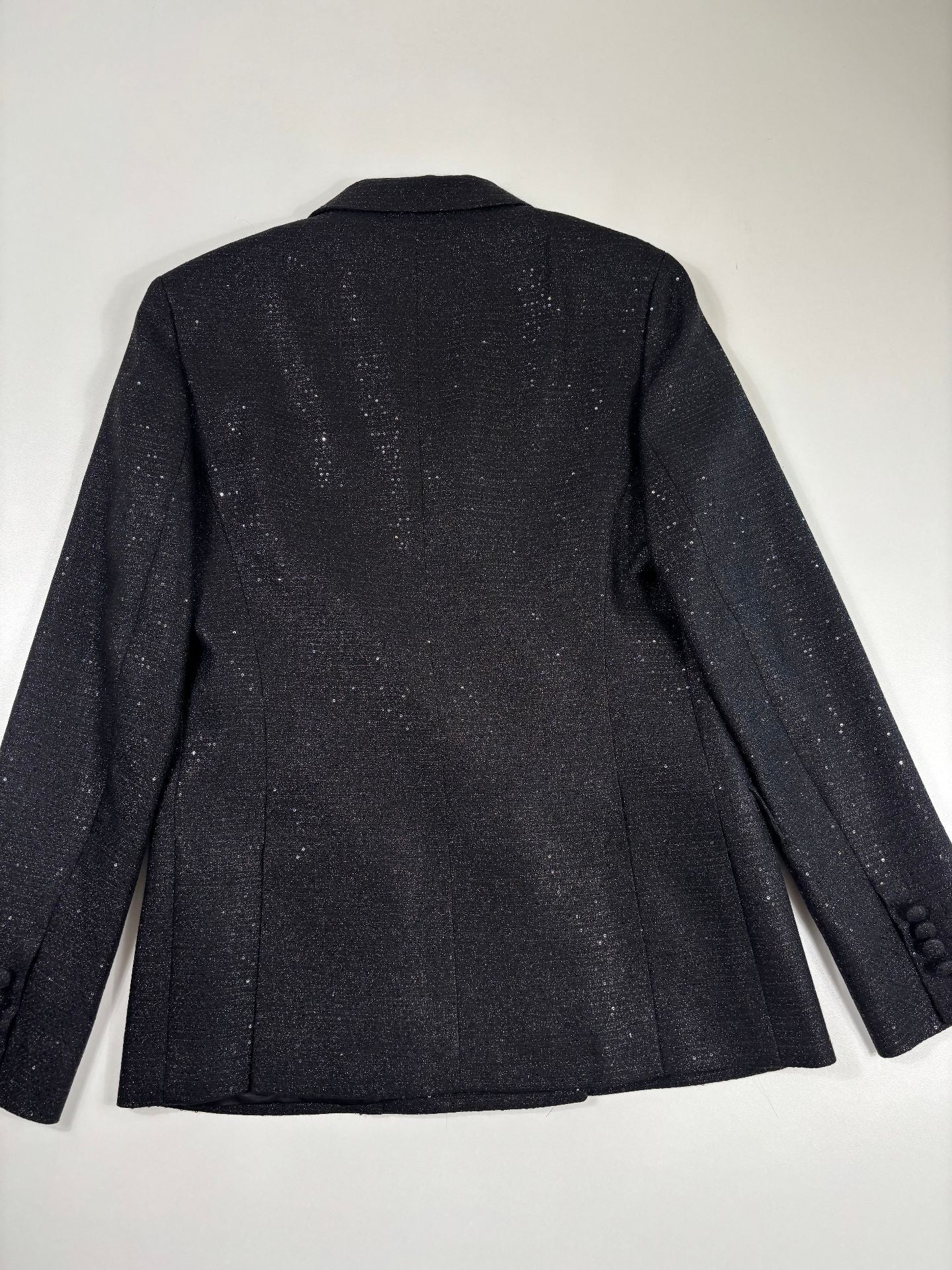 Tailleur laine vierge pailletée noire blazer double boutonnage & pantalon large – Kiton – Taille 40-7