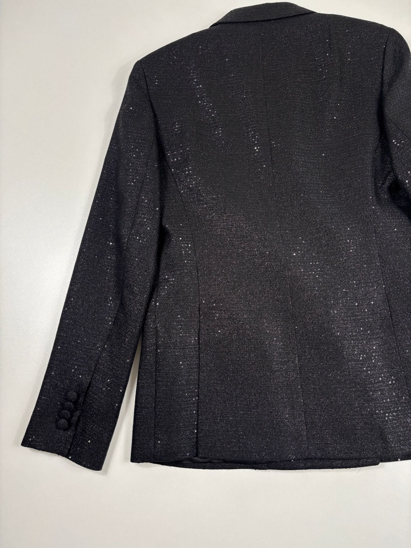 Tailleur laine vierge pailletée noire blazer double boutonnage & pantalon large – Kiton – Taille 40-8