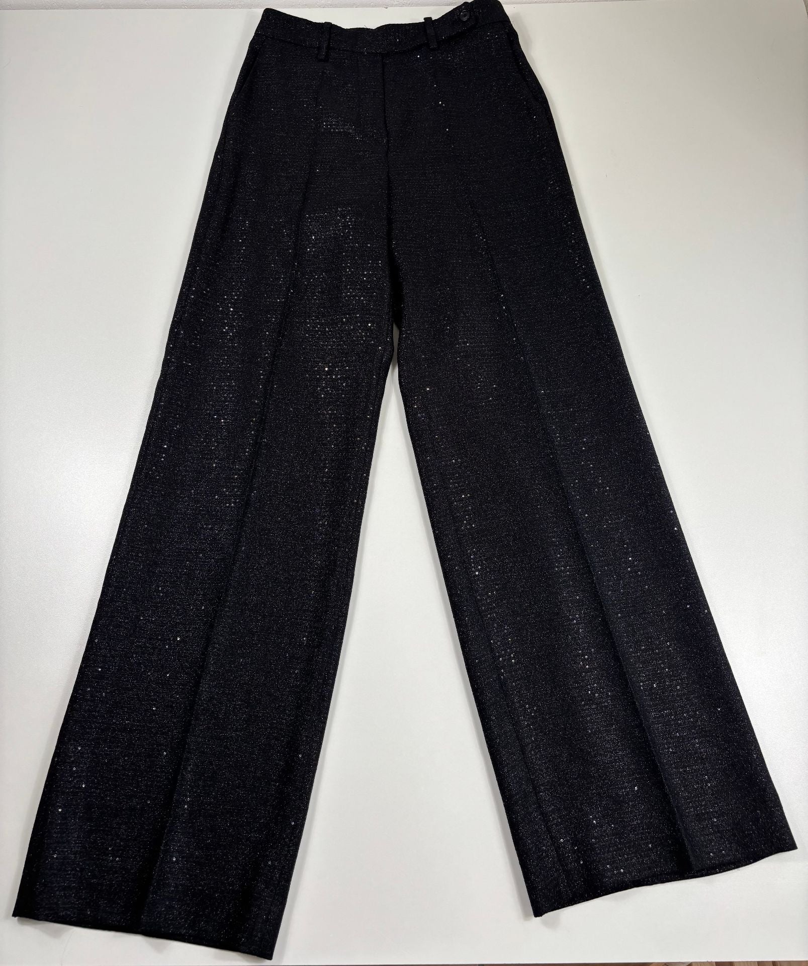 Tailleur laine vierge pailletée noire blazer double boutonnage & pantalon large – Kiton – Taille 40-11