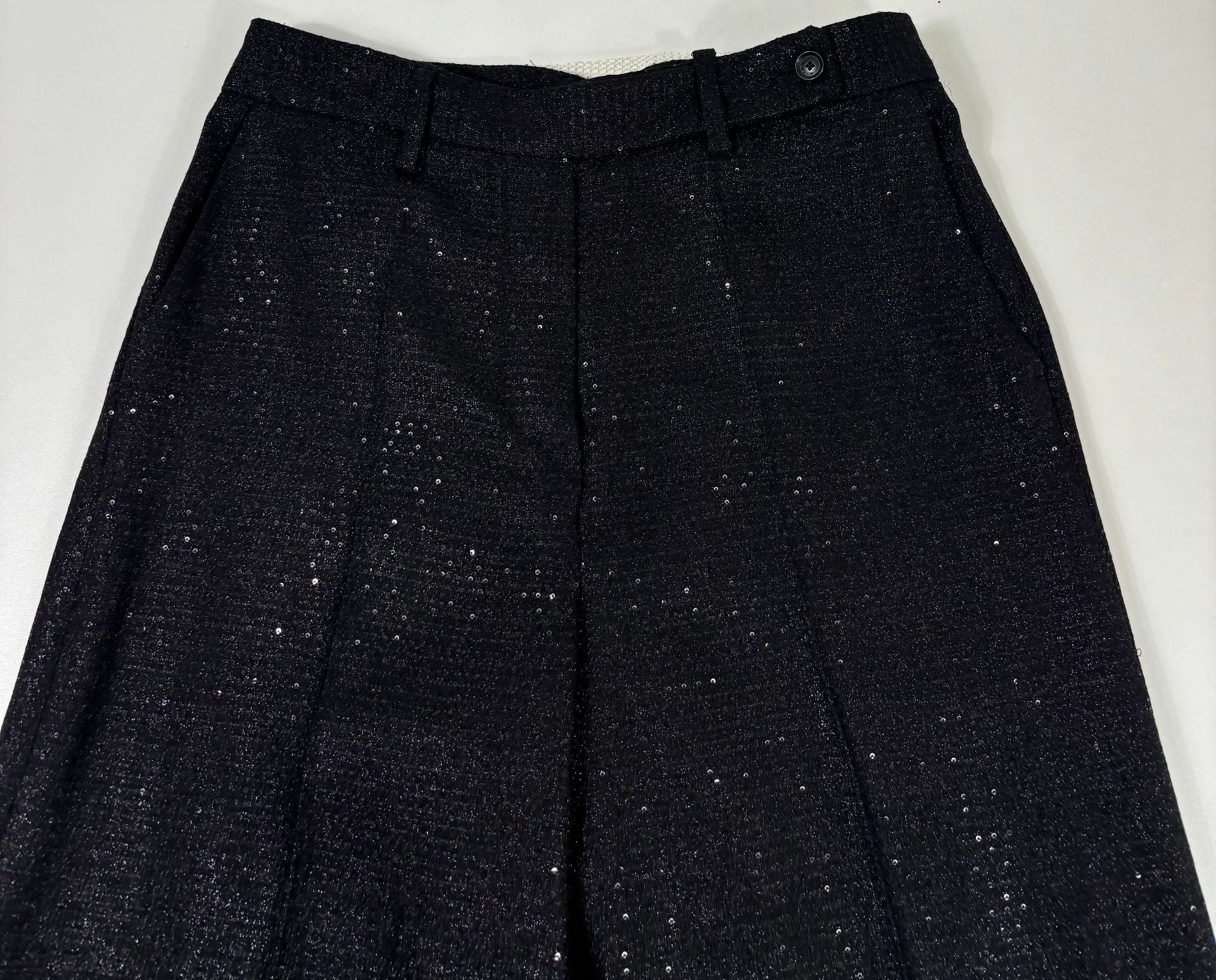 Pantalon large laine vierge pailletée noire taille haute – Kiton – Taille 40-4