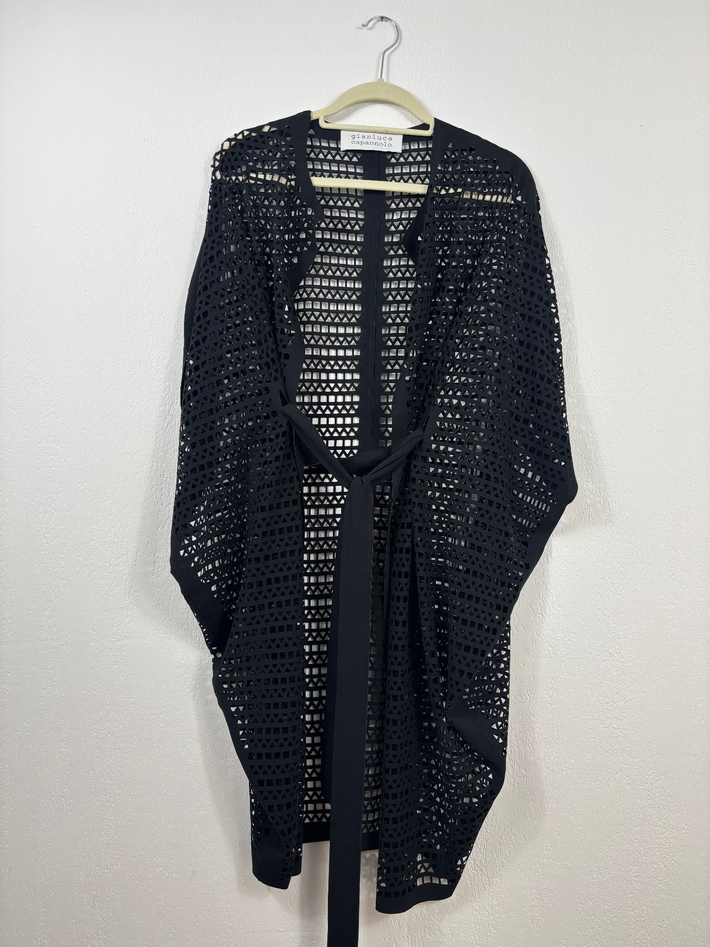 Gilet long Gianluca Capannolo en maille ajourée noire oversize – T.L-3
