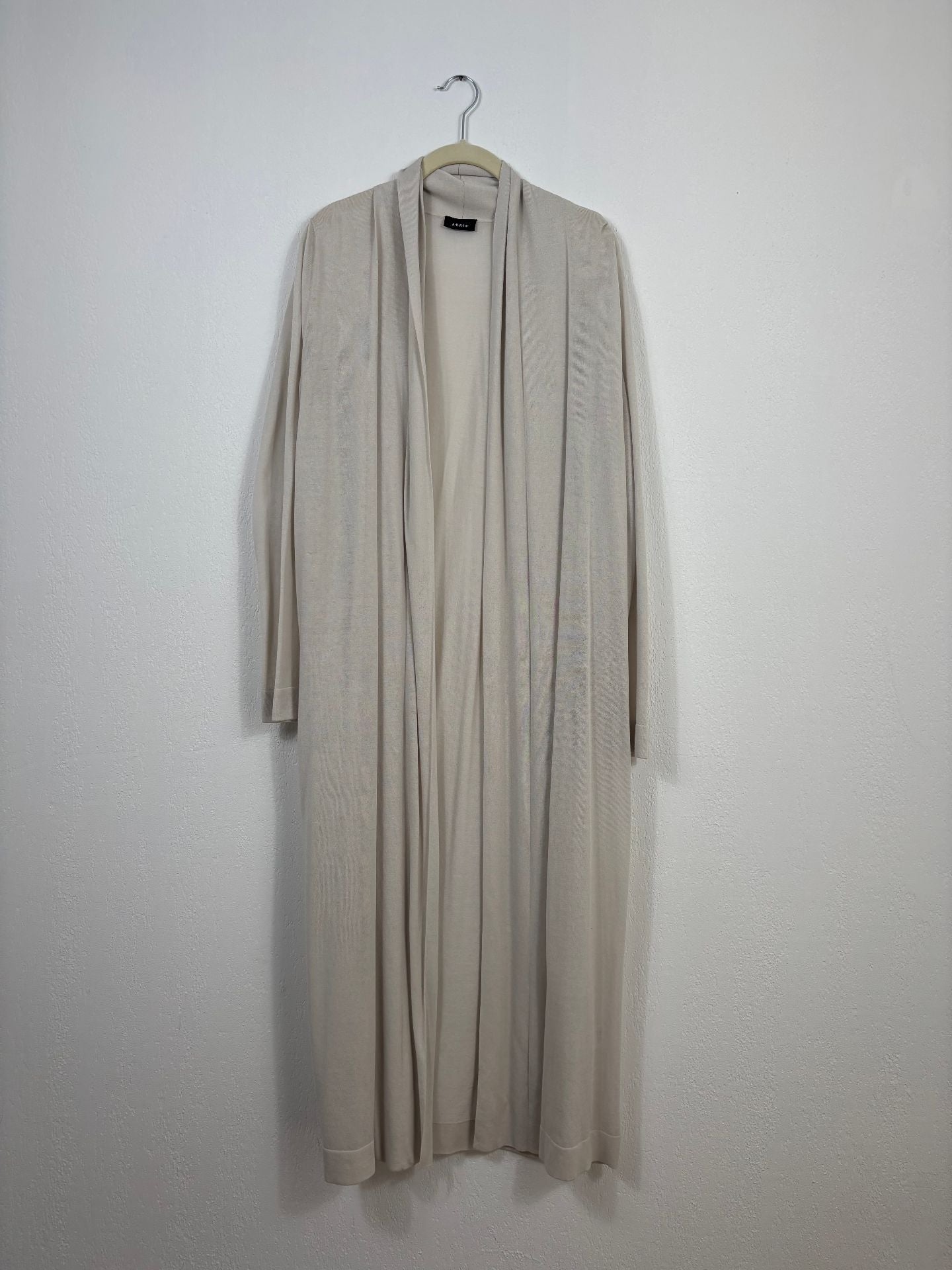 Cardigan long Akris en soie et coton beige col châle – T.42-2