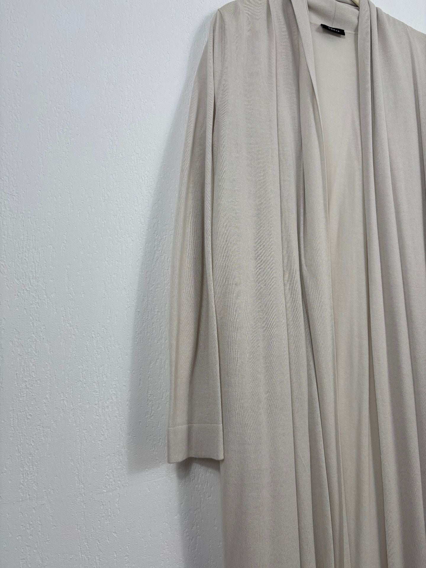 Cardigan long Akris en soie et coton beige col châle – T.42-6