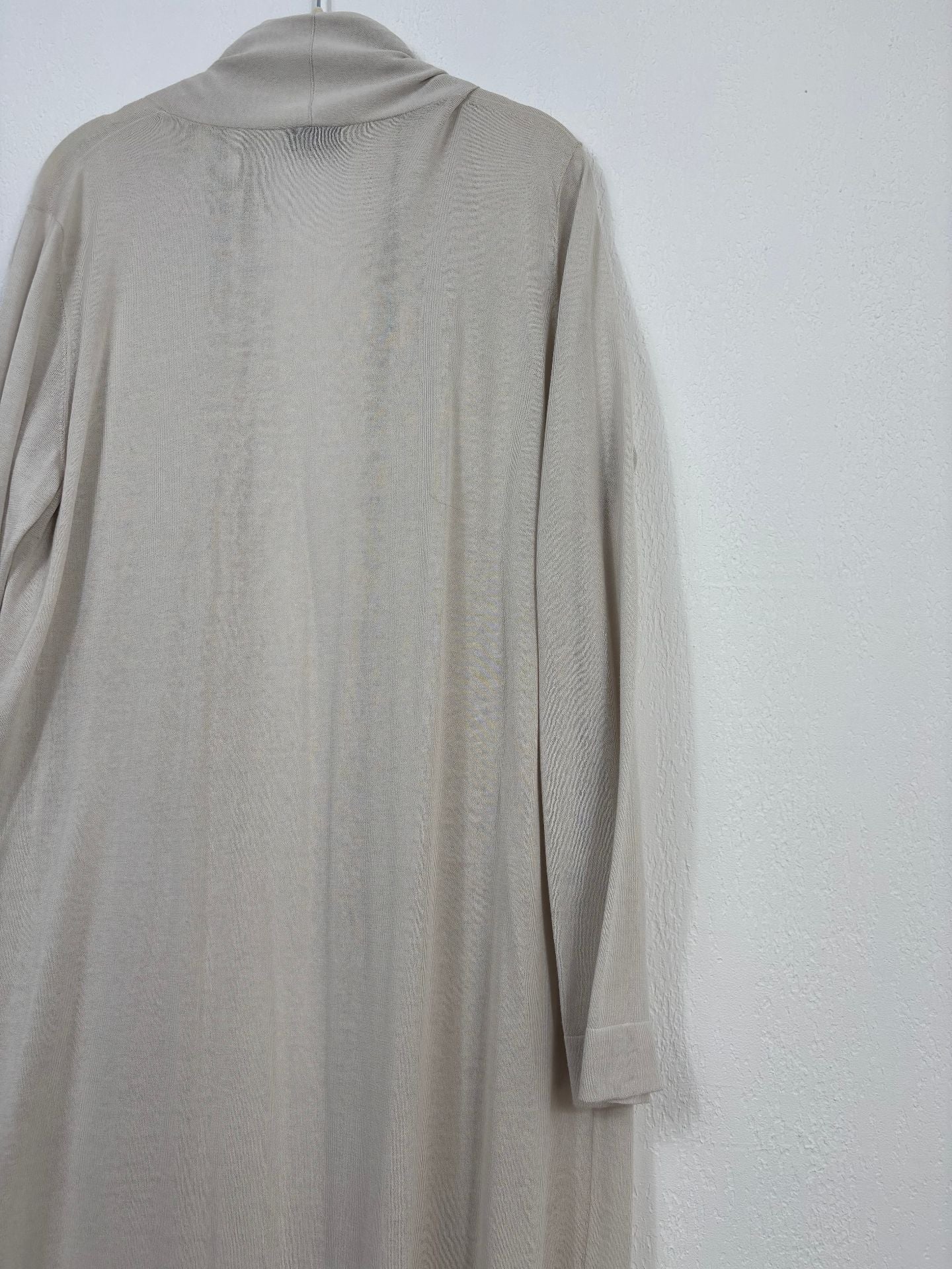 Cardigan long Akris en soie et coton beige col châle – T.42-9