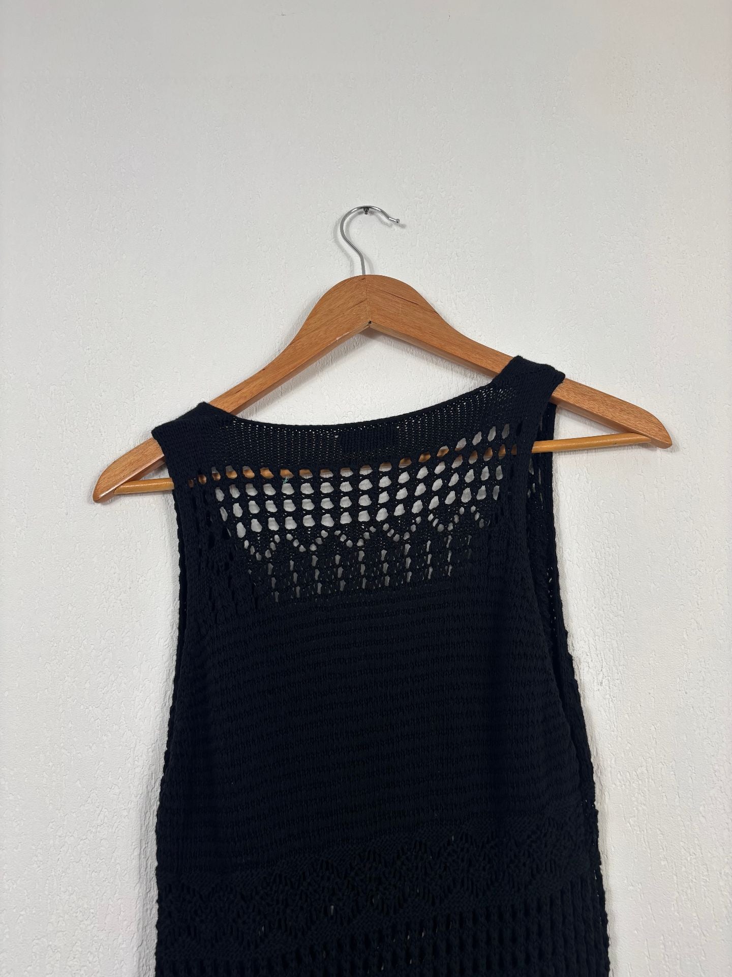 Robe longue Moeva en maille ajourée noire – Taille unique-8