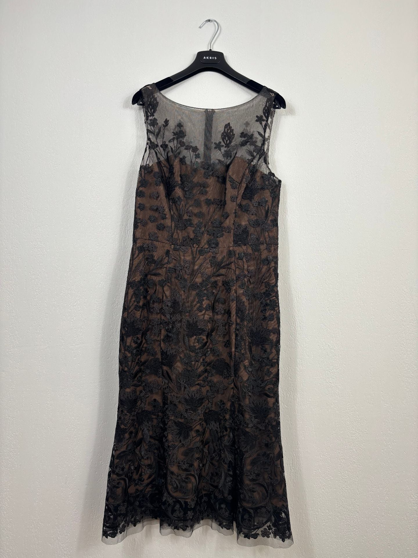 Robe midi en tulle brodé noir et nude Marchesa – Taille 42-2