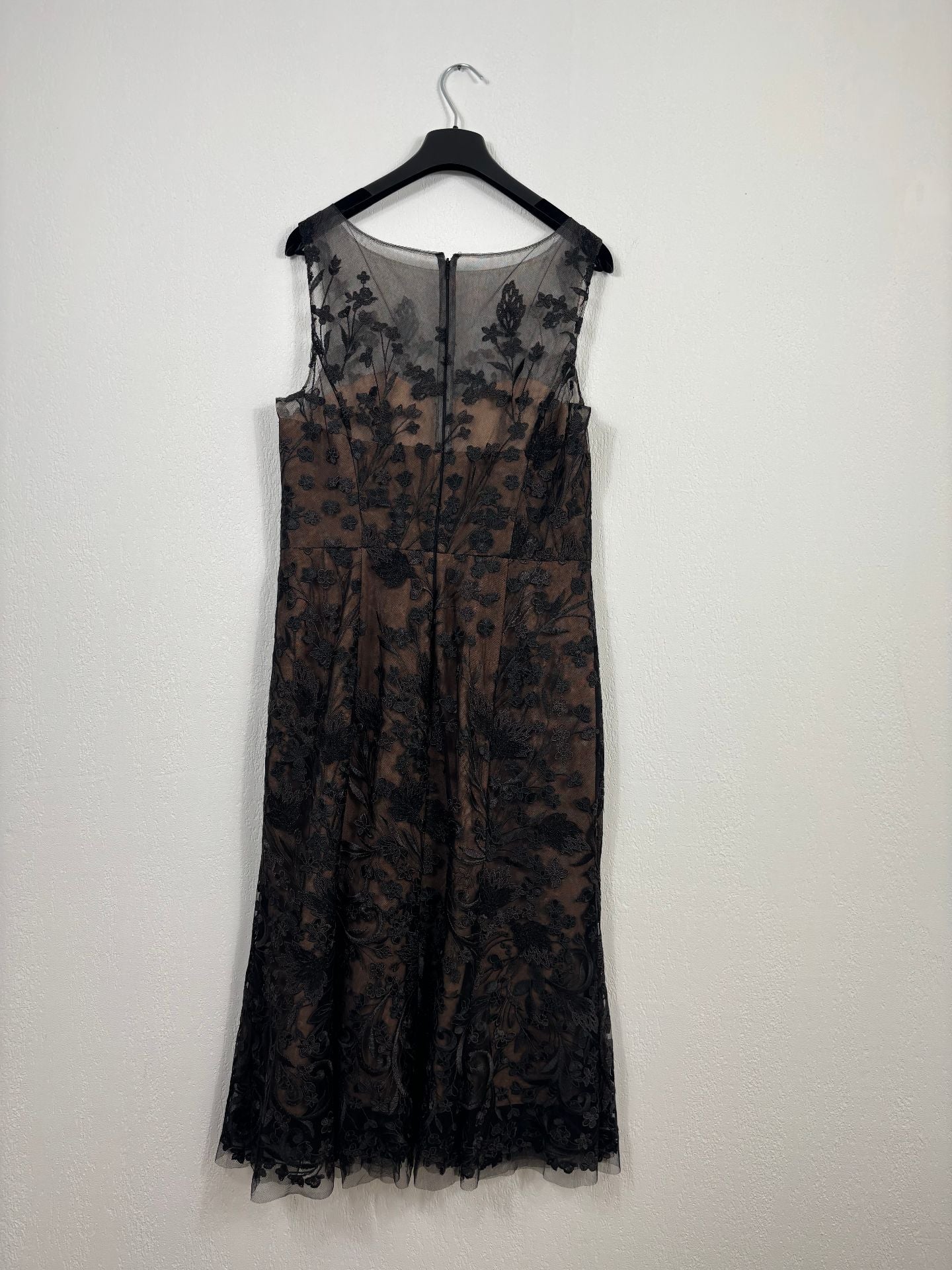 Robe midi en tulle brodé noir et nude Marchesa – Taille 42-7