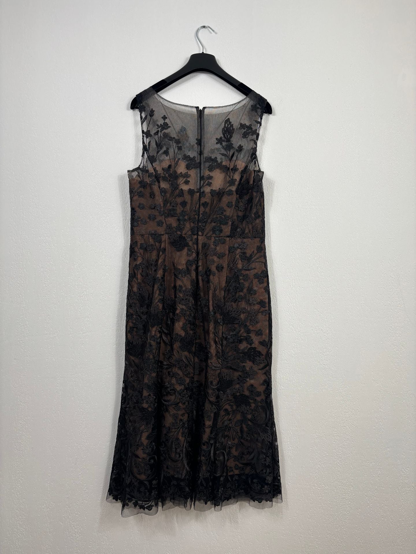 Robe midi en tulle brodé noir et nude Marchesa – Taille 42-8