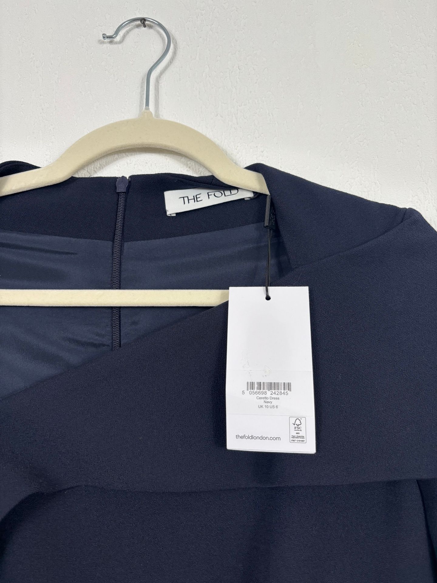 Robe Ceretto bleu marine à volant asymétrique – The Fold – Taille 38-3