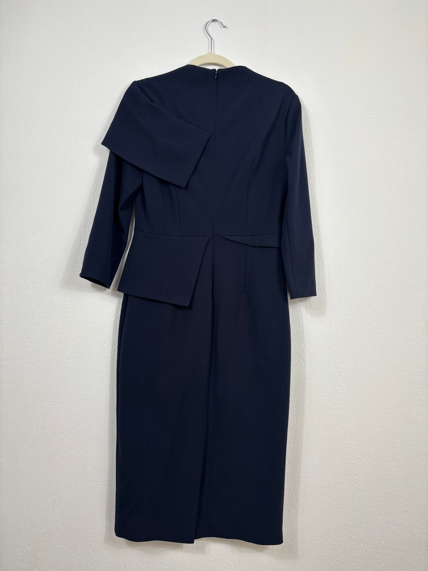 Robe Ceretto bleu marine à volant asymétrique – The Fold – Taille 38-8
