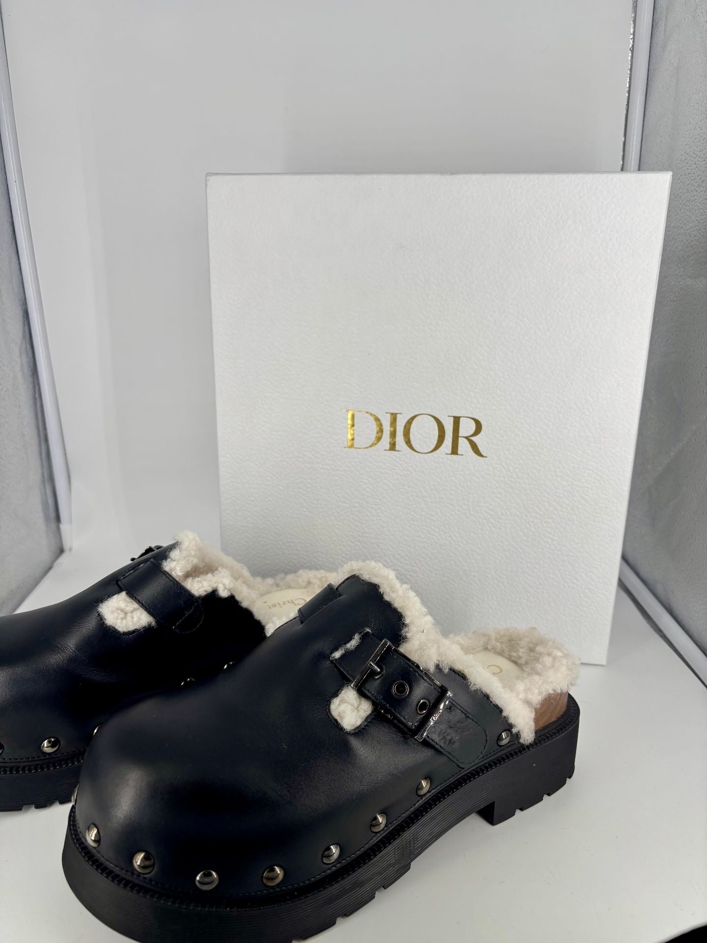 Dior Diorquake Black Fur-Lined Leather Clogs – Dior – Size 39-4