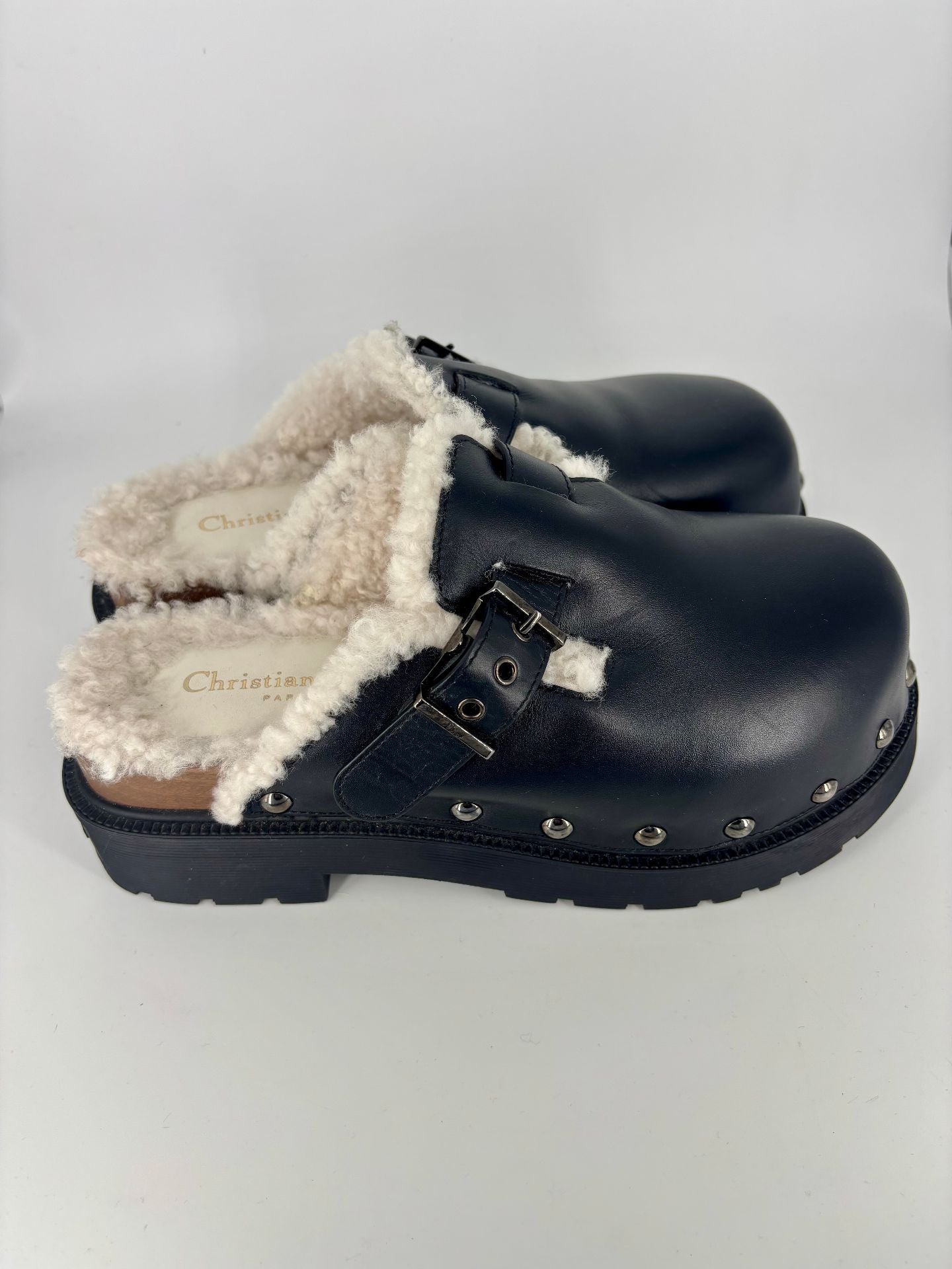 Dior Diorquake Black Fur-Lined Leather Clogs – Dior – Size 39-3