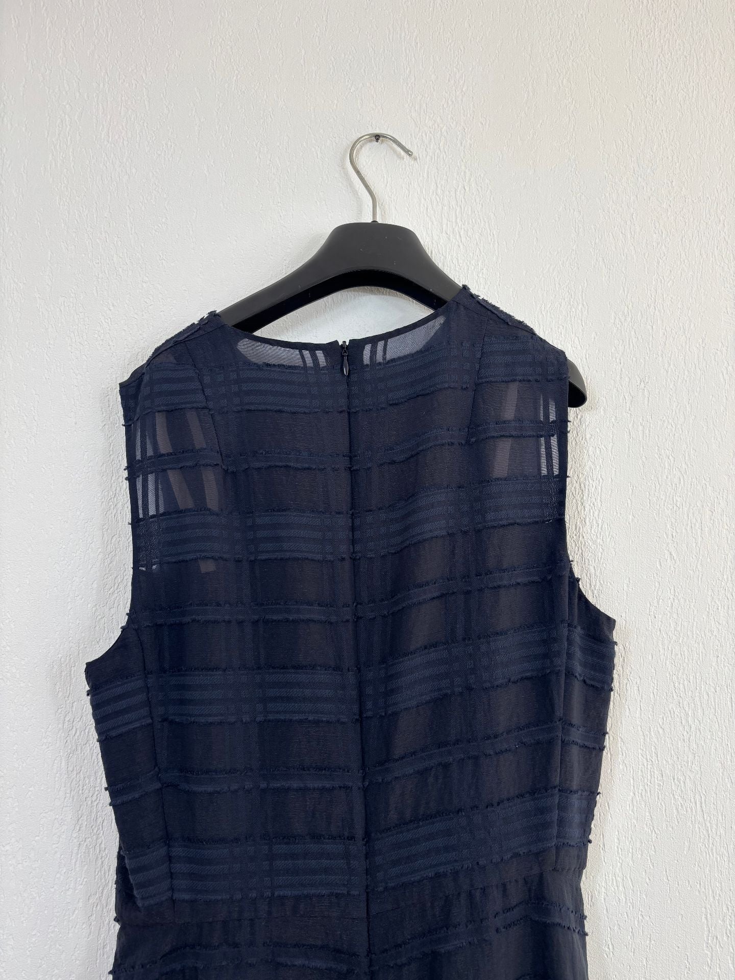 Robe midi en voile texturé bleu marine – Akris – Taille 38-5