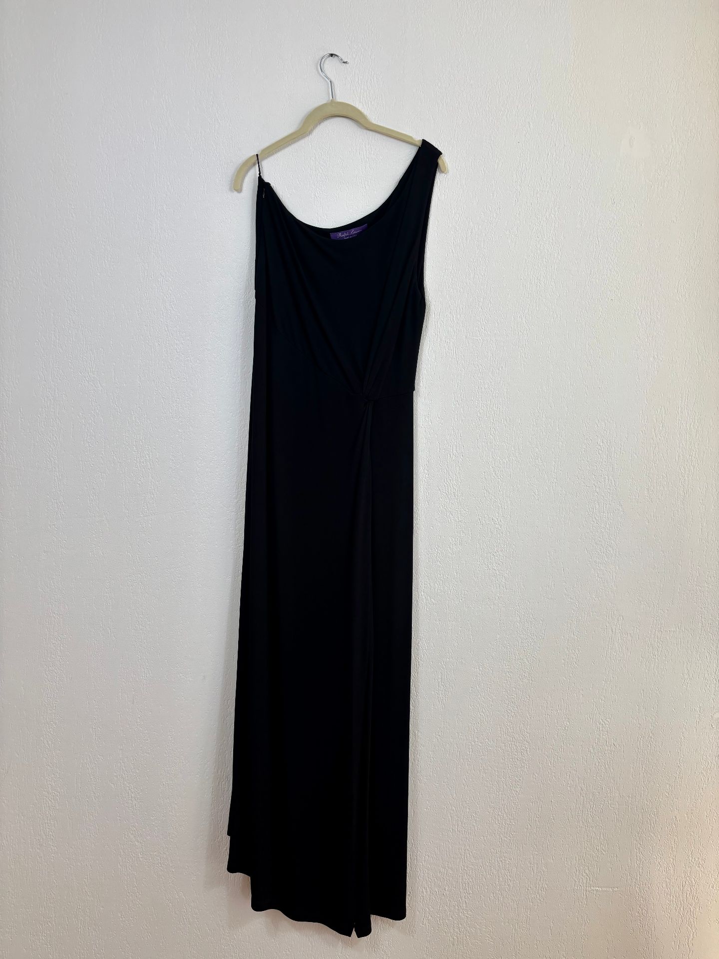 Robe longue asymétrique en jersey noir – Ralph Lauren Purple Label – Taille L-2
