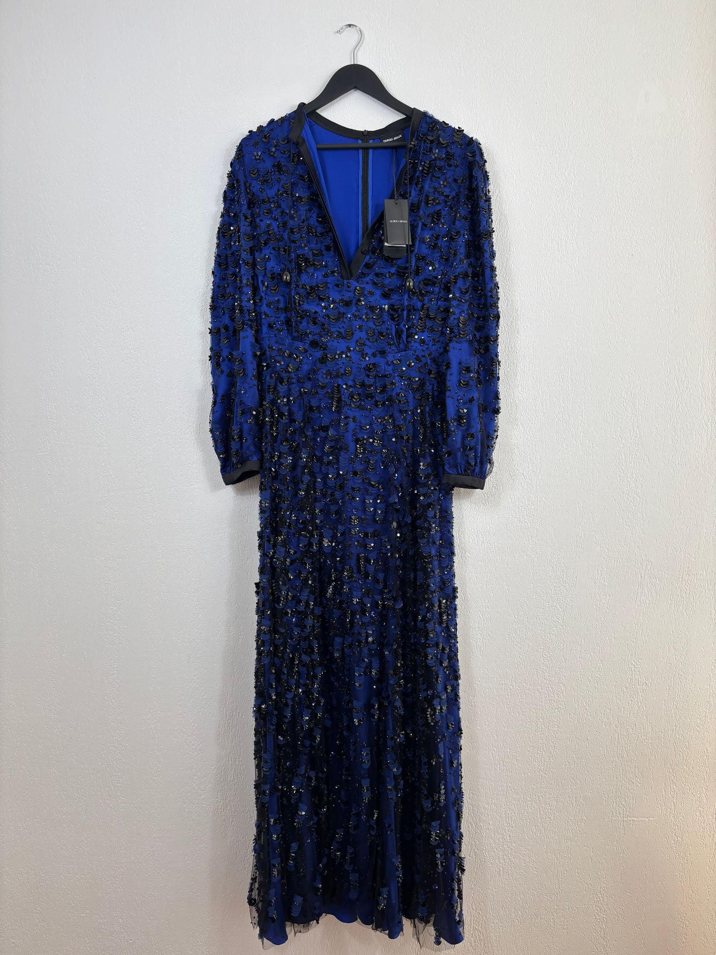 Robe longue soie bleu roi tulle rebrodé main – Giorgio Armani – Taille 42-2