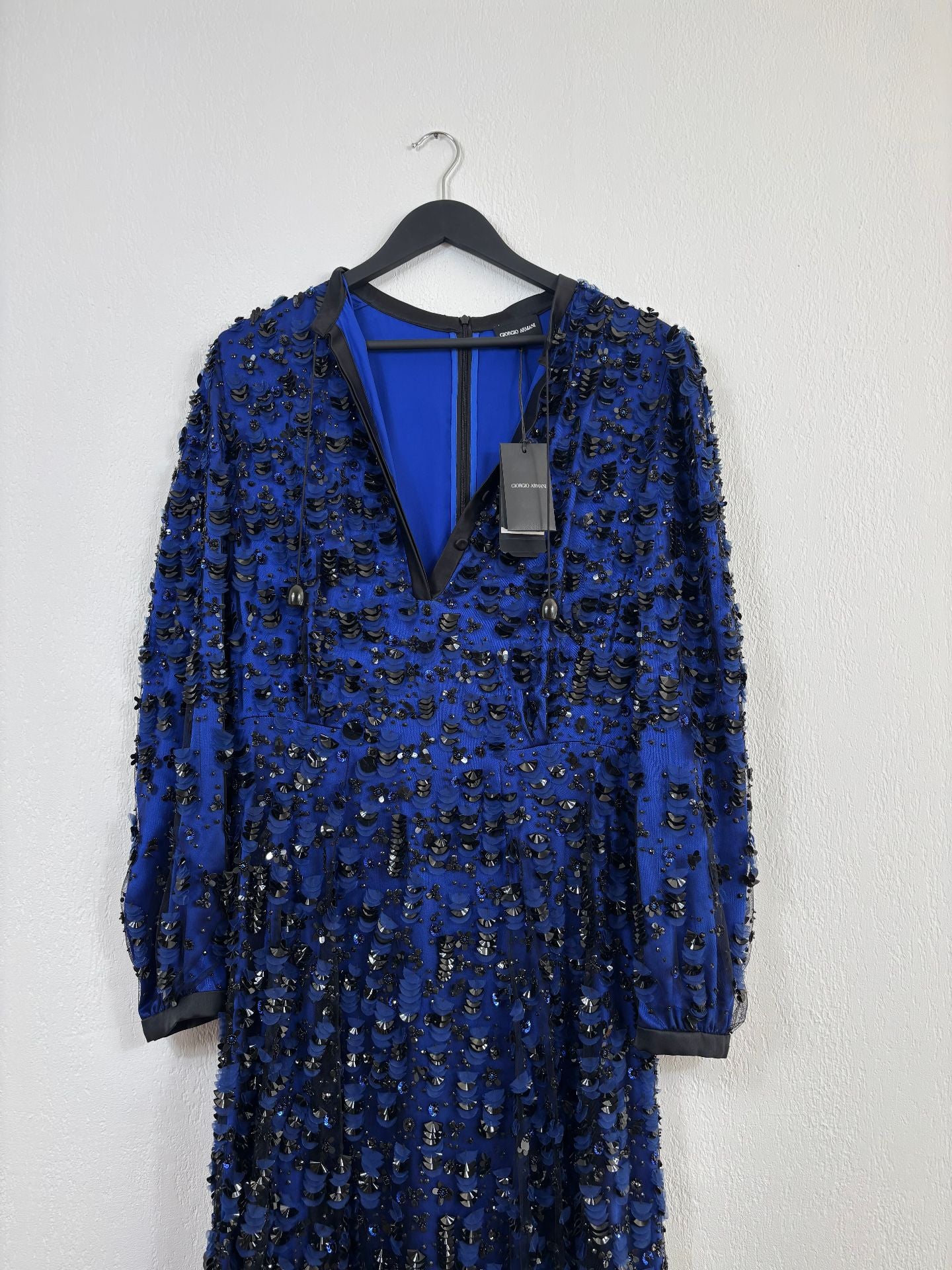 Robe longue soie bleu roi tulle rebrodé main – Giorgio Armani – Taille 42-3