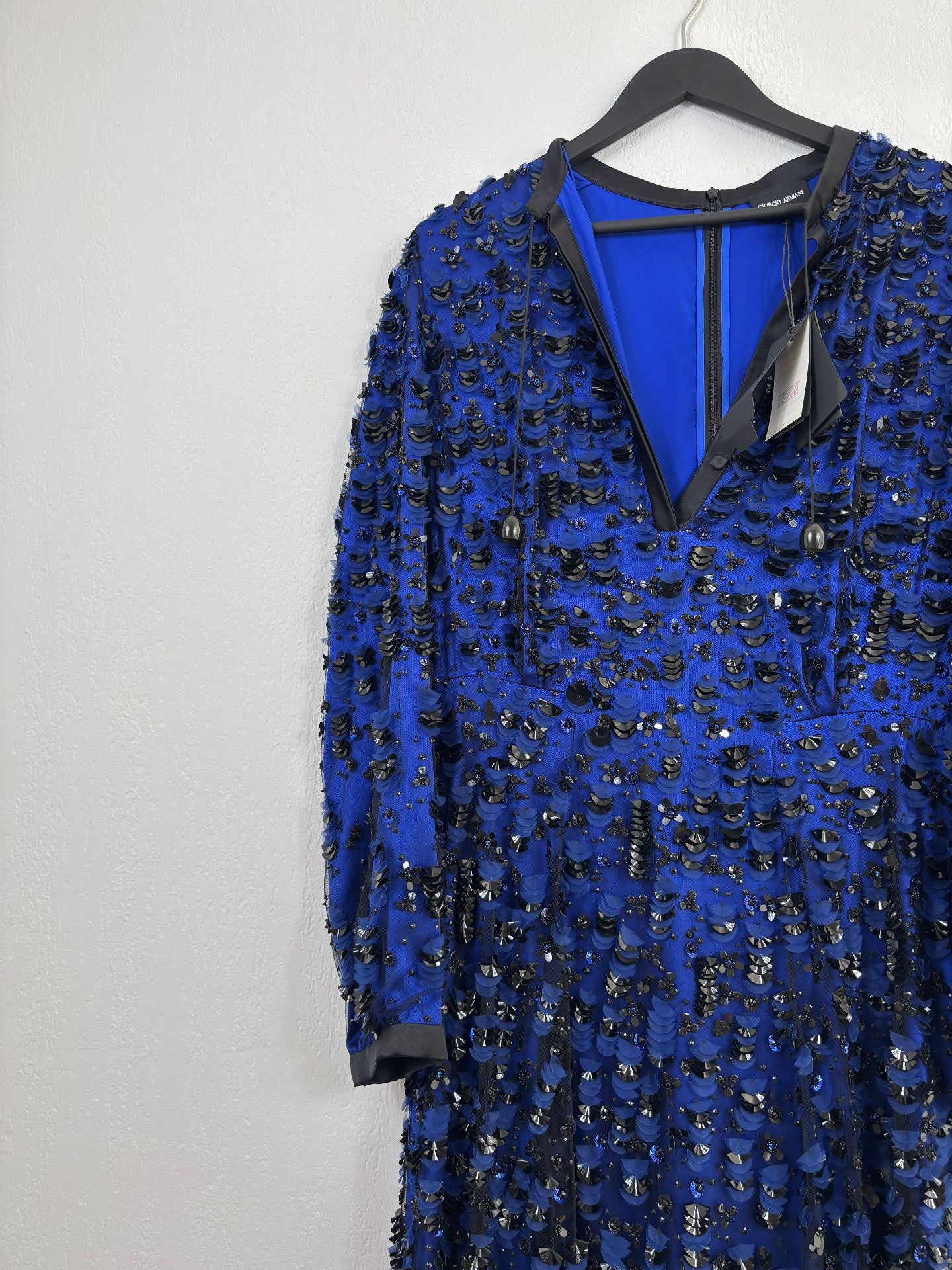 Robe longue soie bleu roi tulle rebrodé main – Giorgio Armani – Taille 42-8