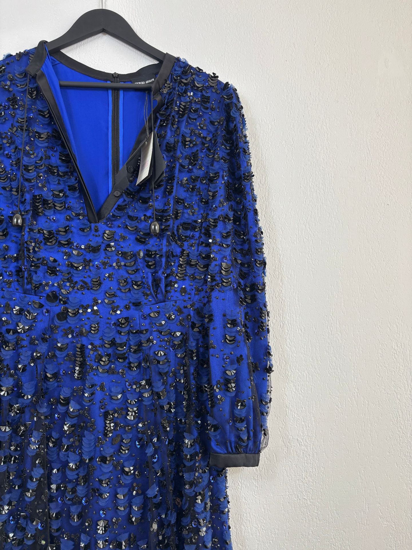 Robe longue soie bleu roi tulle rebrodé main – Giorgio Armani – Taille 42-9