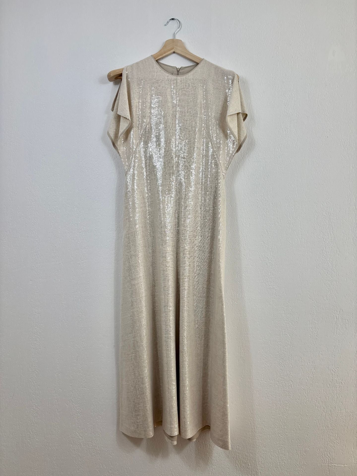 Robe midi Akris en lin mélangé à sequins transparents – Taille 38-2