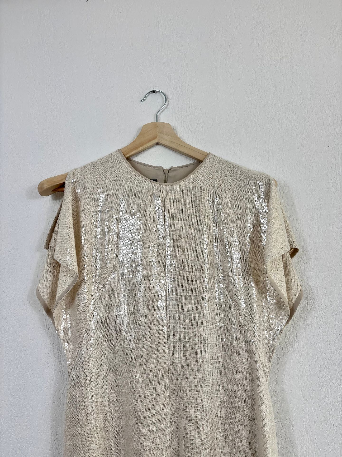 Robe midi Akris en lin mélangé à sequins transparents – Taille 38-3