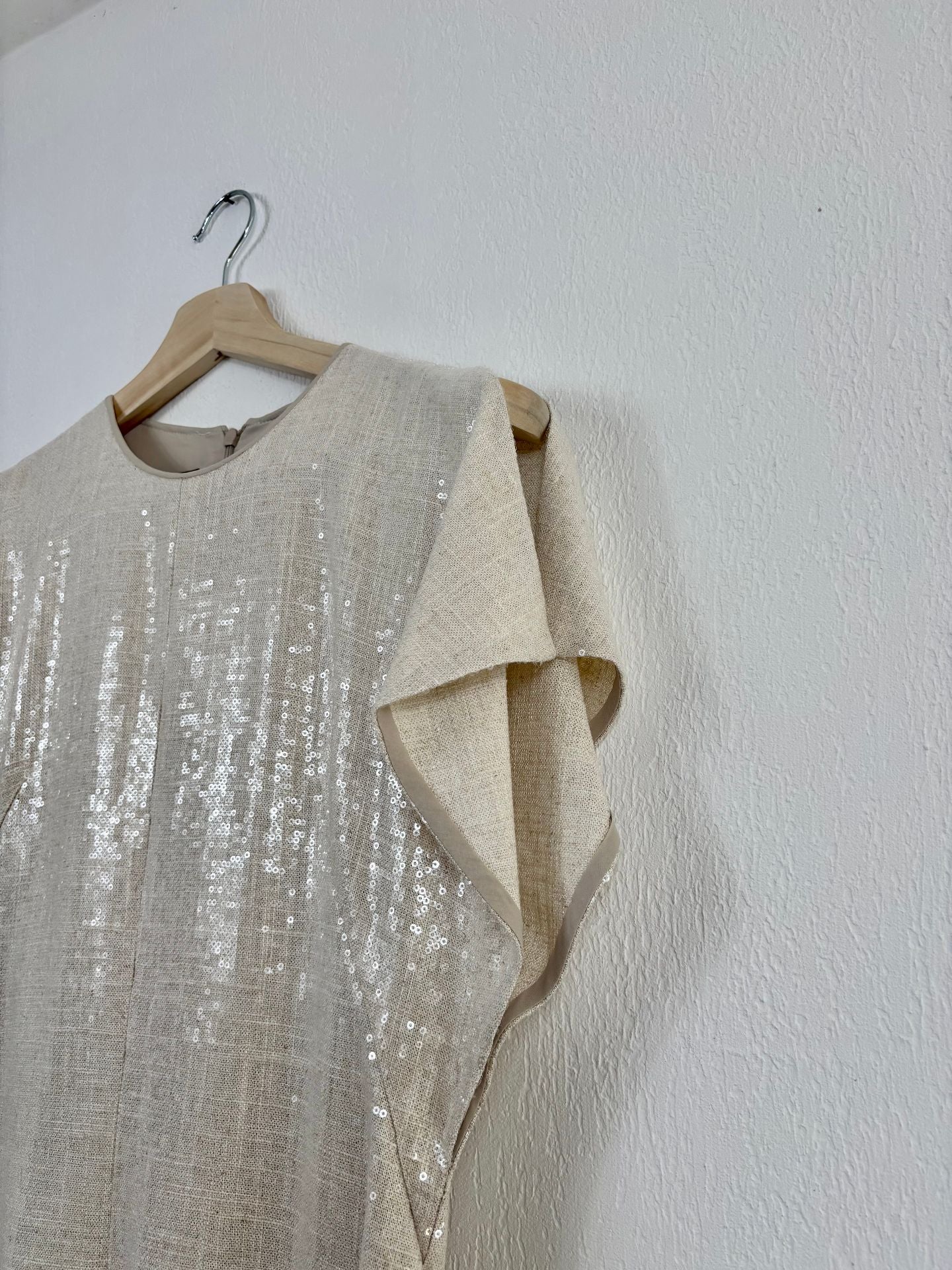 Robe midi Akris en lin mélangé à sequins transparents – Taille 38-4