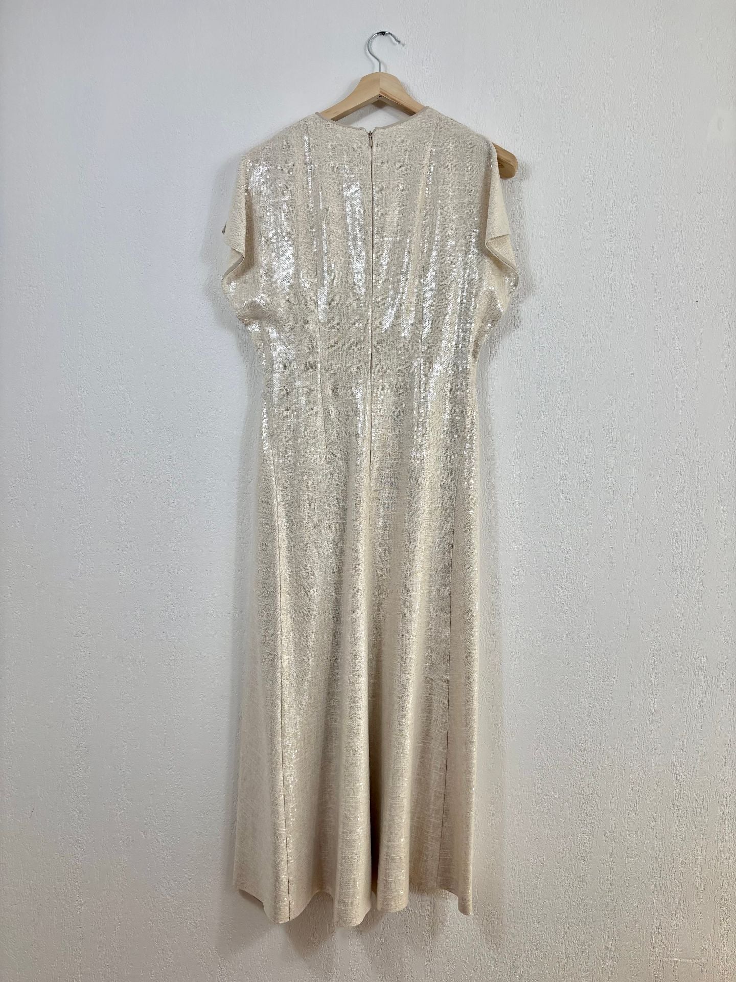 Robe midi Akris en lin mélangé à sequins transparents – Taille 38-7