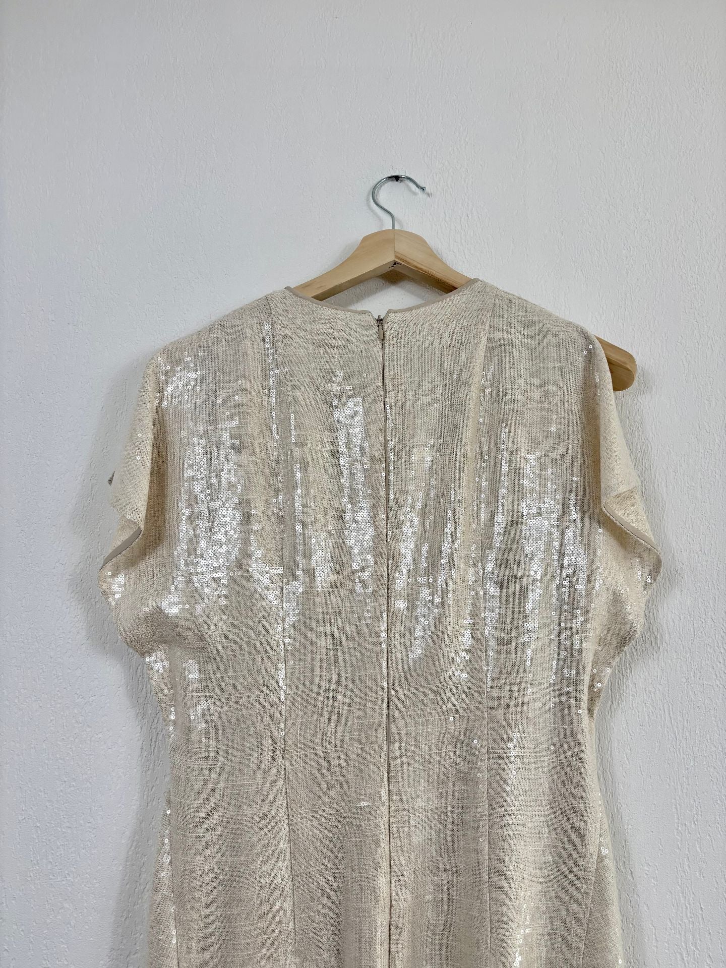 Robe midi Akris en lin mélangé à sequins transparents – Taille 38-8