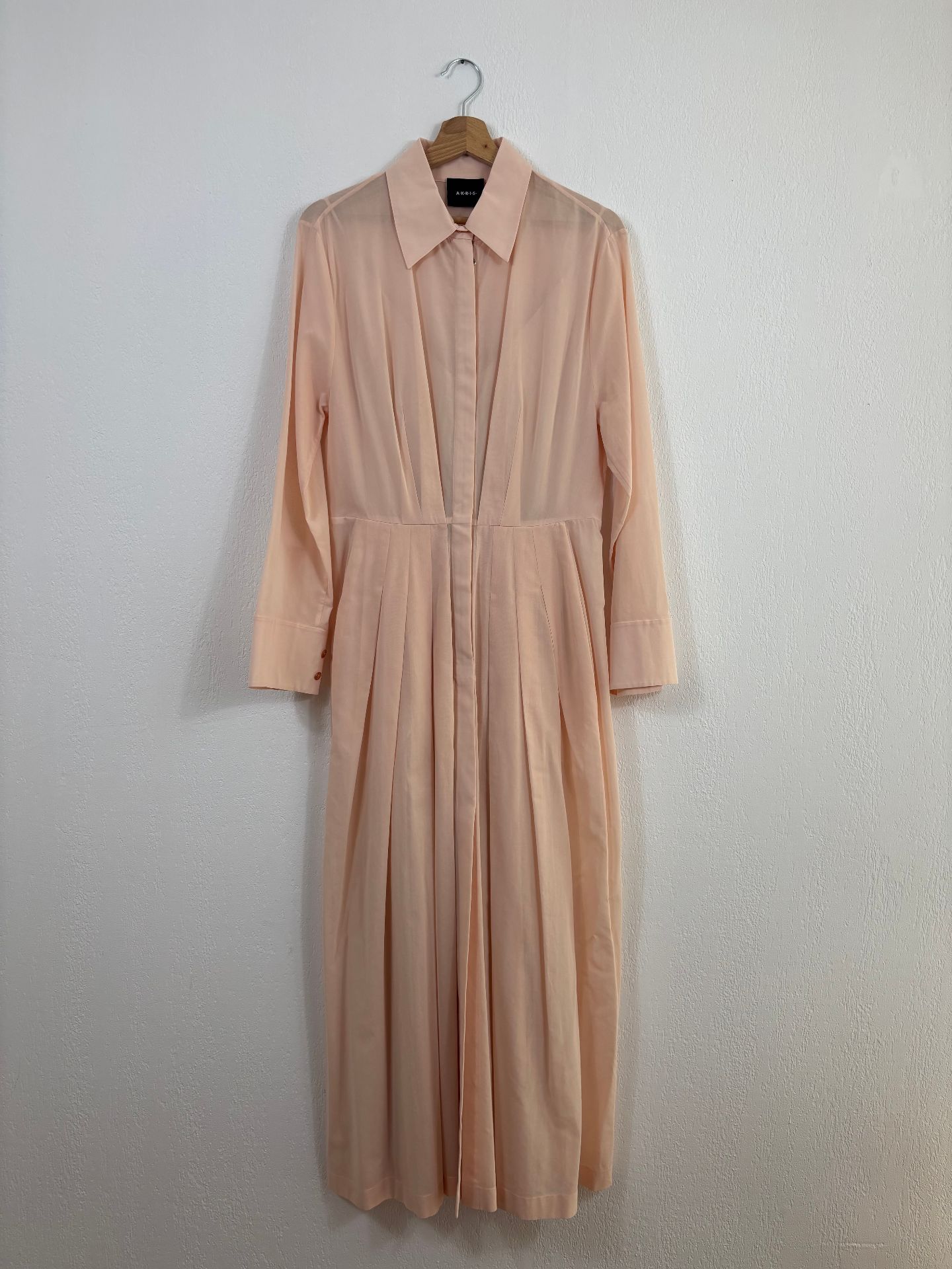 Robe chemise manches longues en voile de coton rose saumon - Akris – Taille 40-2