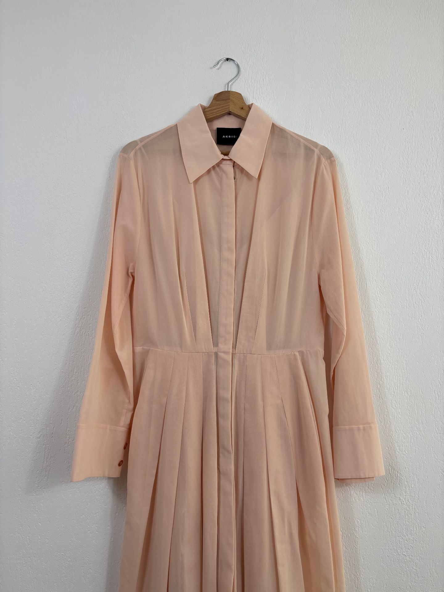 Robe chemise manches longues en voile de coton rose saumon - Akris – Taille 40-3