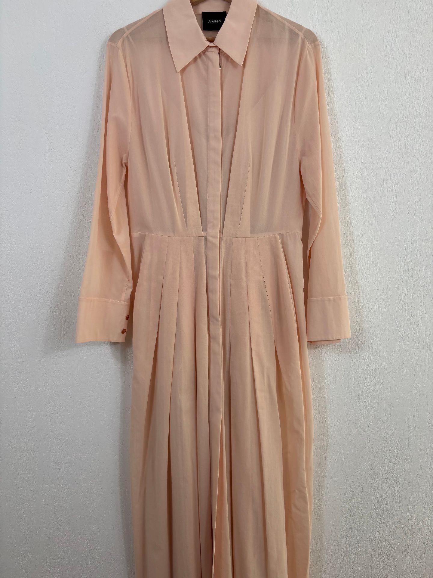 Robe chemise manches longues en voile de coton rose saumon - Akris – Taille 40-4