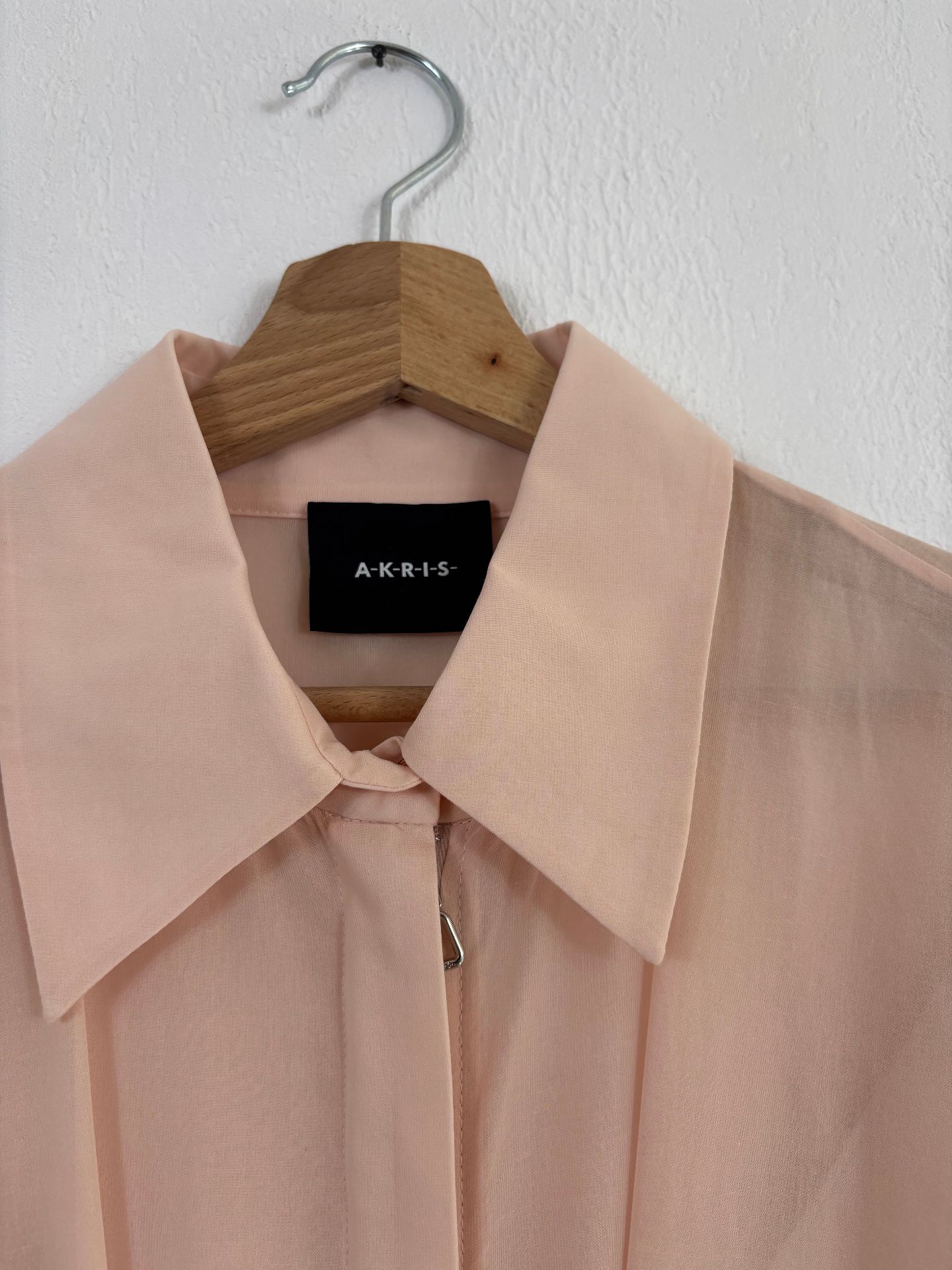 Robe chemise manches longues en voile de coton rose saumon - Akris – Taille 40-6