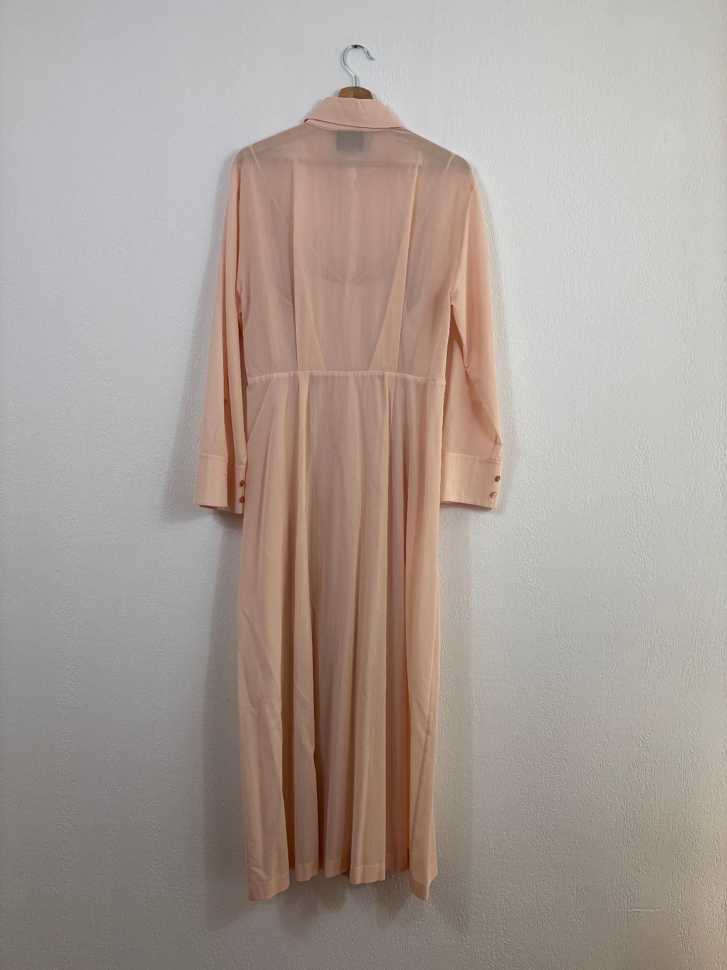 Robe chemise manches longues en voile de coton rose saumon - Akris – Taille 40-8