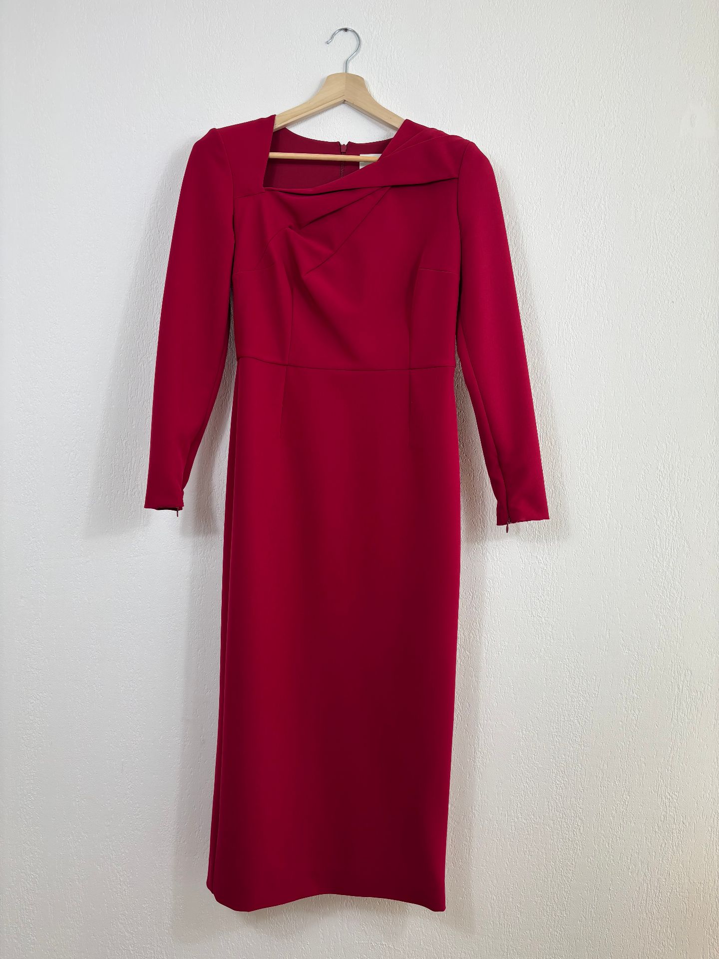 Robe midi en crêpe rouge ceinturée – Roland Mouret – Taille 40-2